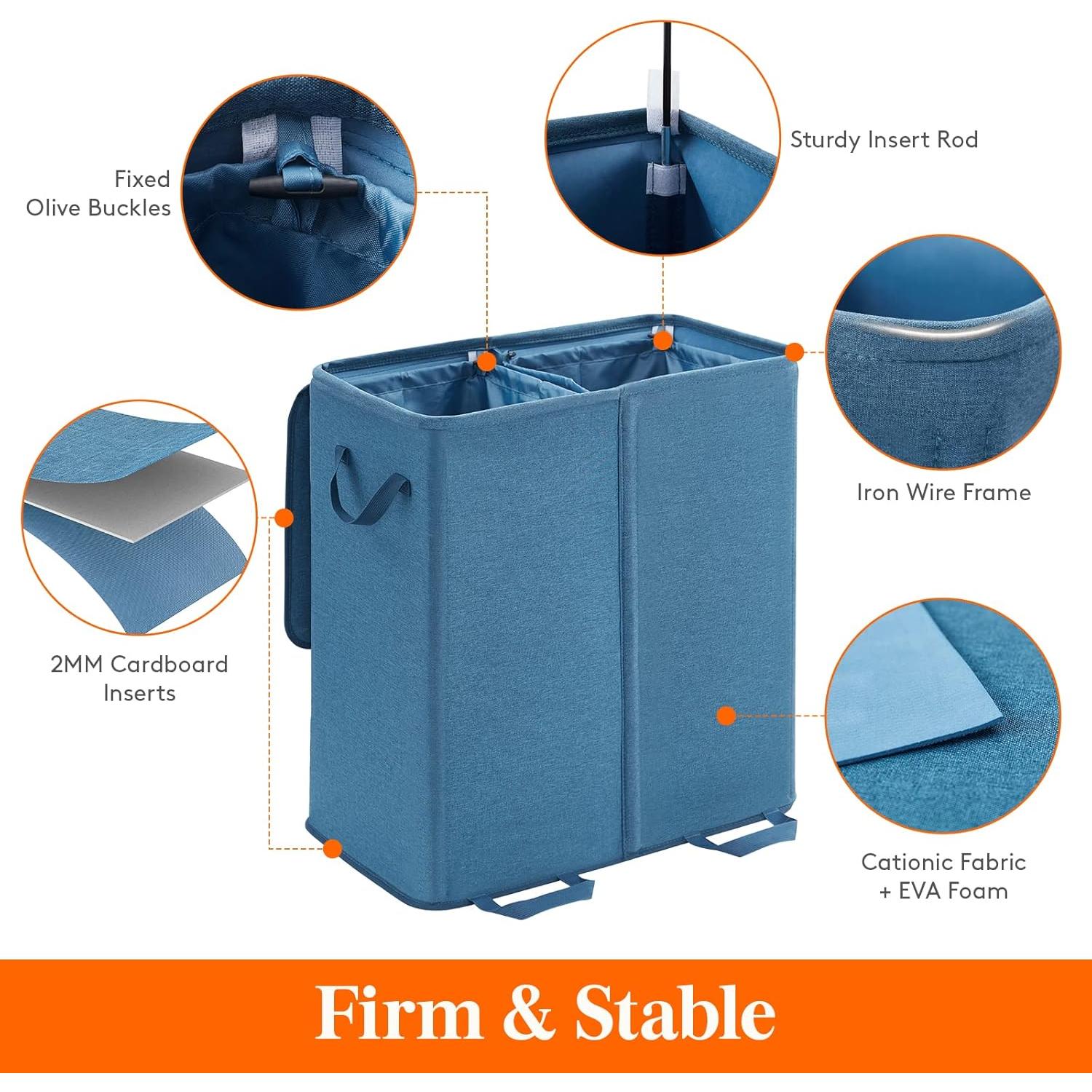 Cesta de Ropa Sucia Doble Lifewit 136L Azul Plegable con Tapa