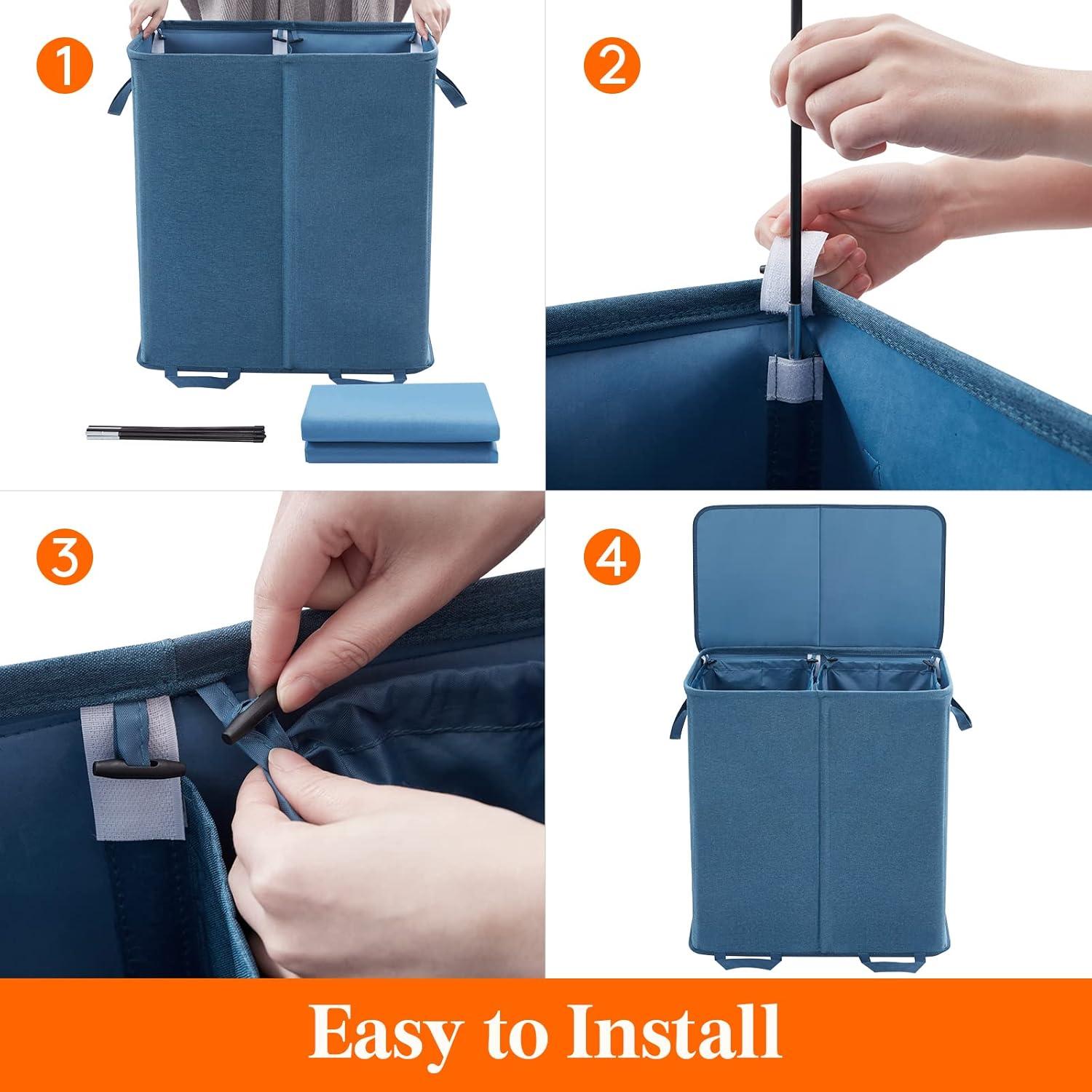 Cesta de Ropa Sucia Doble Lifewit 136L Azul Plegable con Tapa