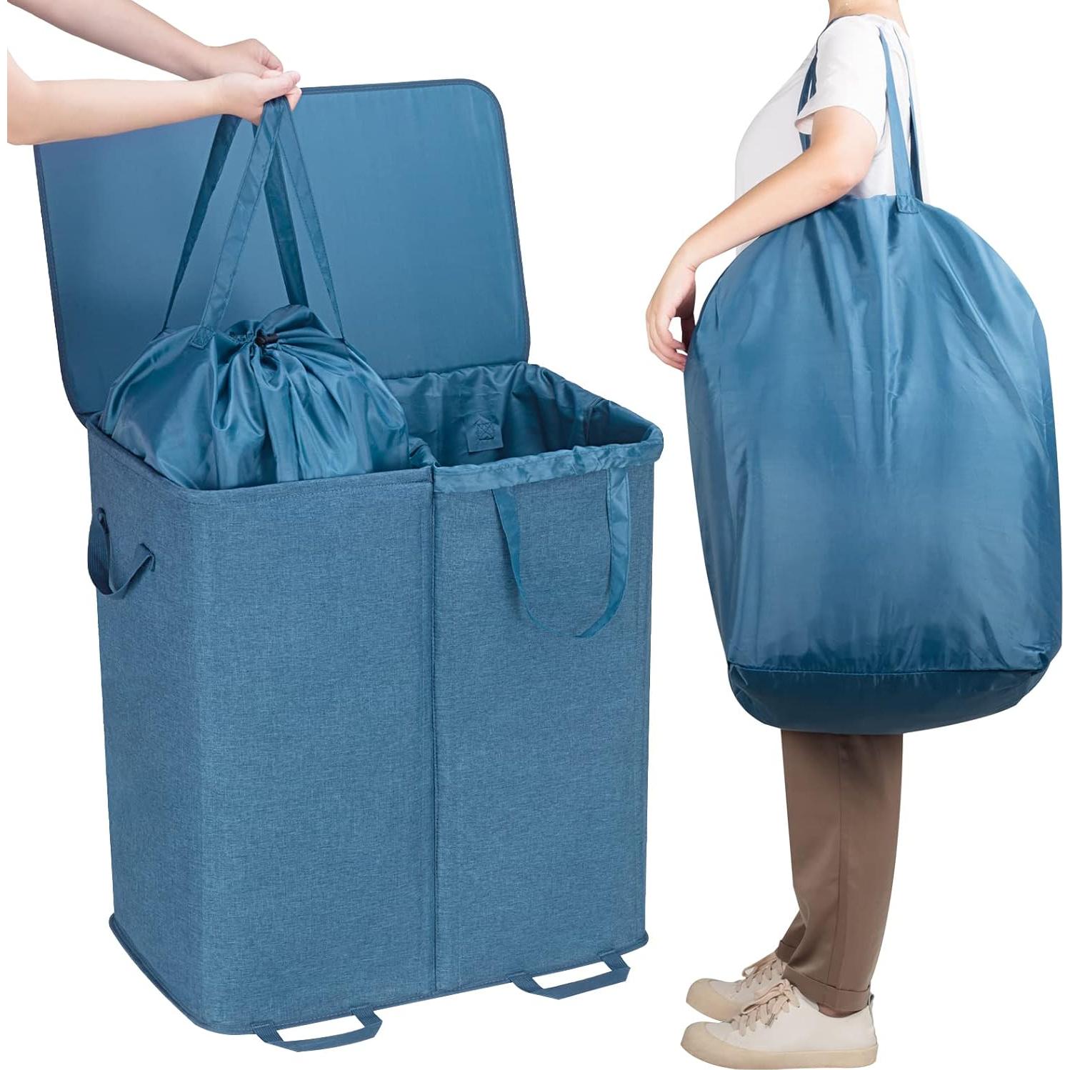 Cesta de Ropa Sucia Doble Lifewit 136L Azul Plegable con Tapa