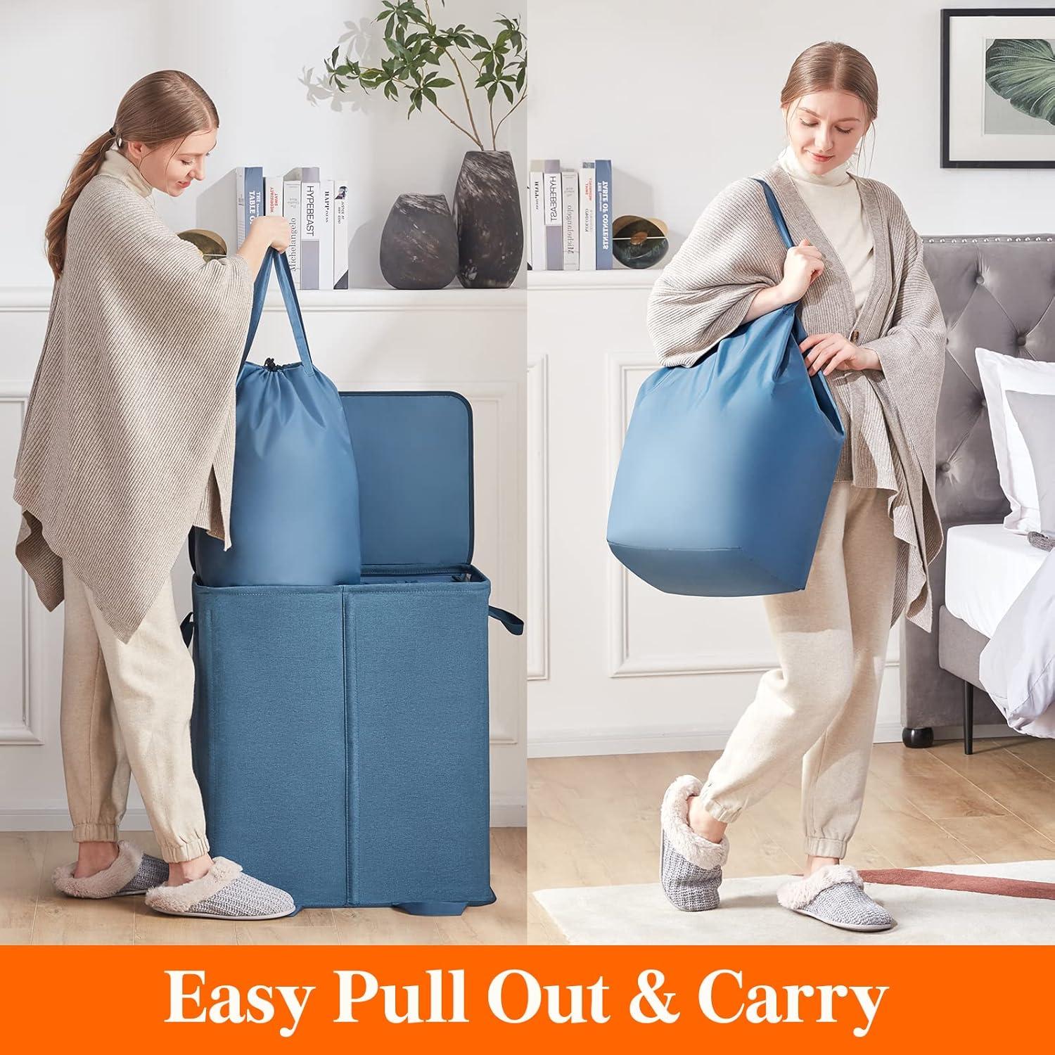 Cesta de Ropa Sucia Doble Lifewit 136L Azul Plegable con Tapa