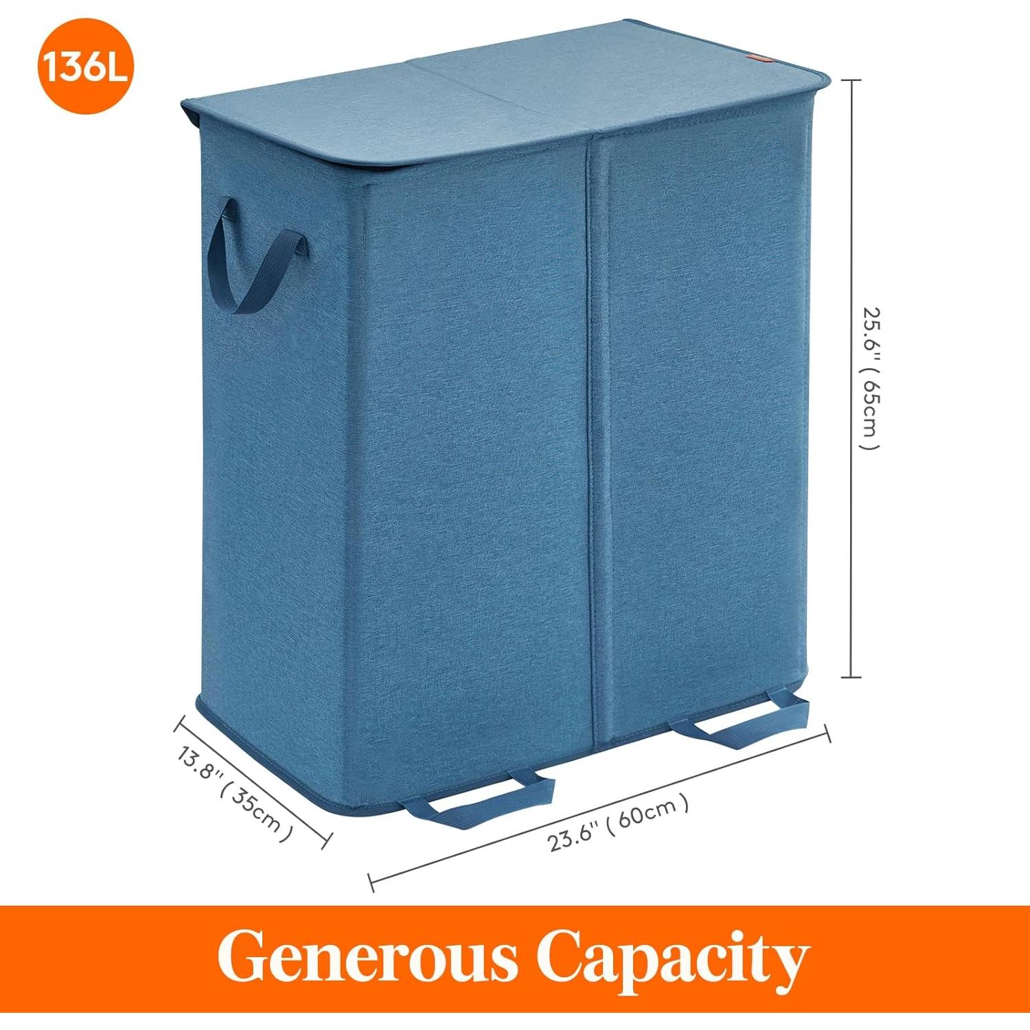 Cesta de Ropa Sucia Doble Lifewit 136L Azul Plegable con Tapa