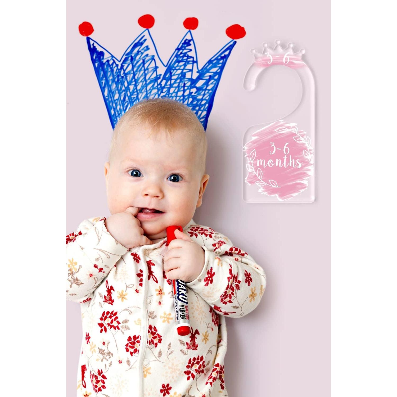 Divisores de armario para bebés OneDream - Set de 7 divisores acrílicos rosa