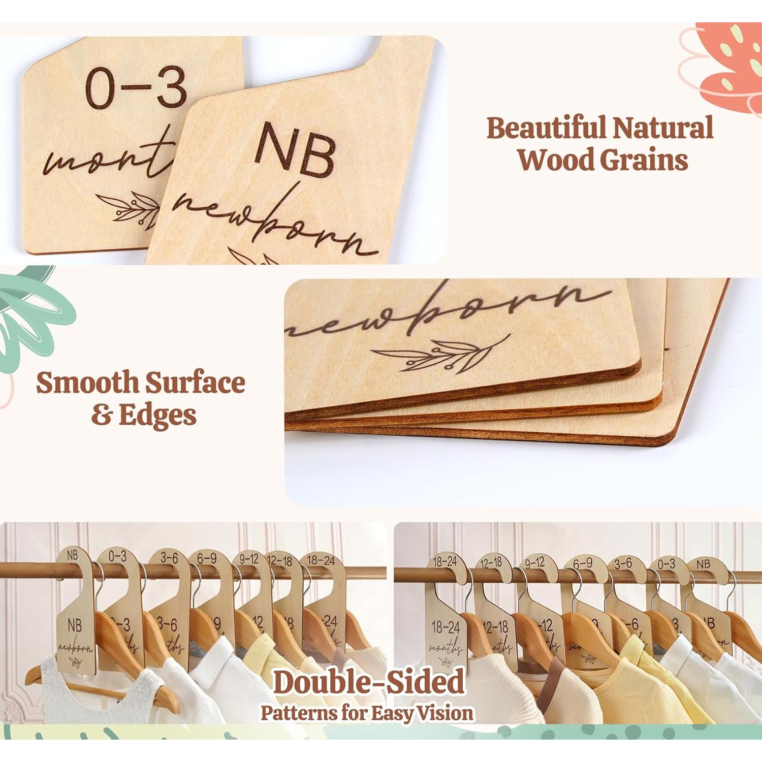 Divisores de Armario para Bebés HOUISM - 7 Piezas Madera Natural