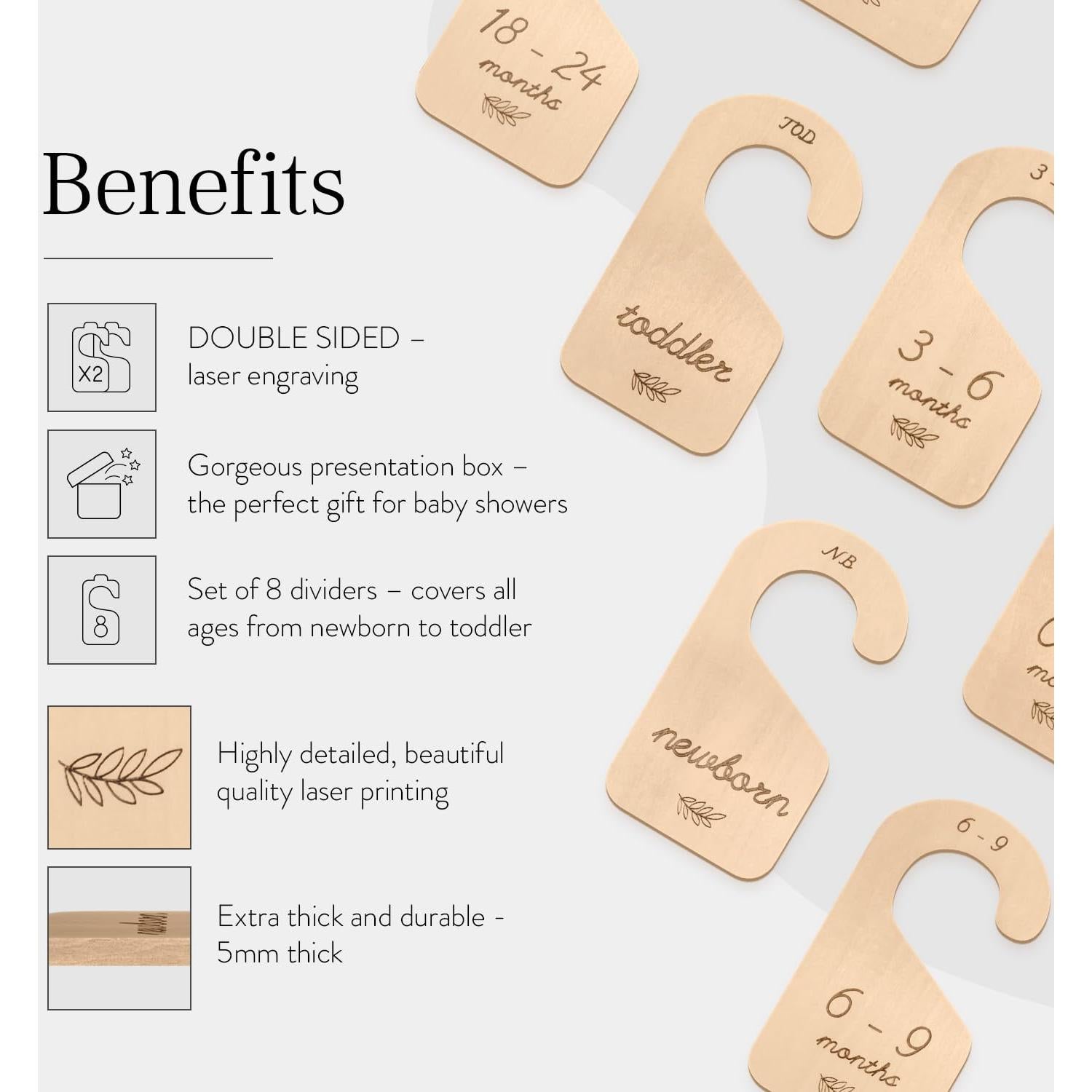 Divisores de Closet para Bebés - Madera Premium - 8 Piezas
