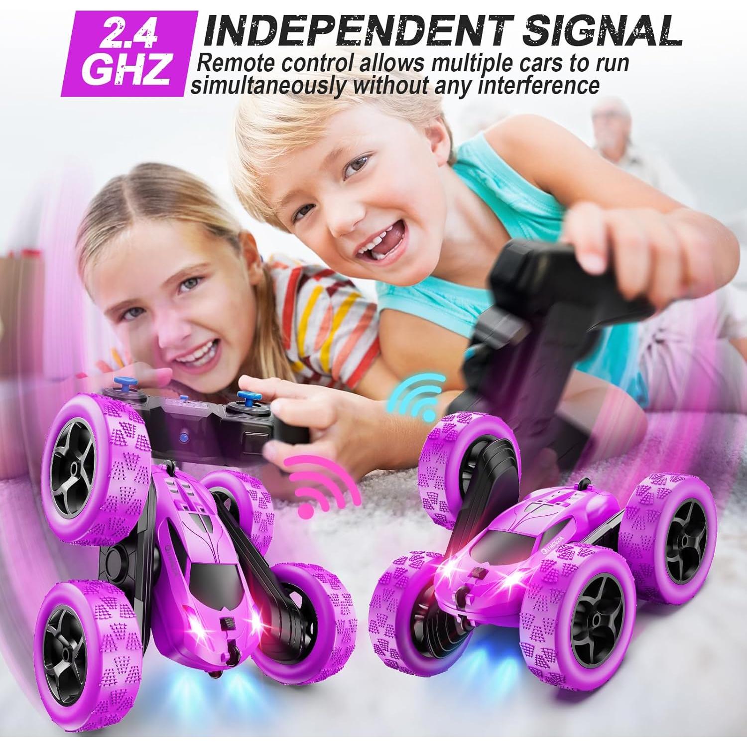 Coche RC QUNREDA Morado Doble Lado 360° para Niñas
