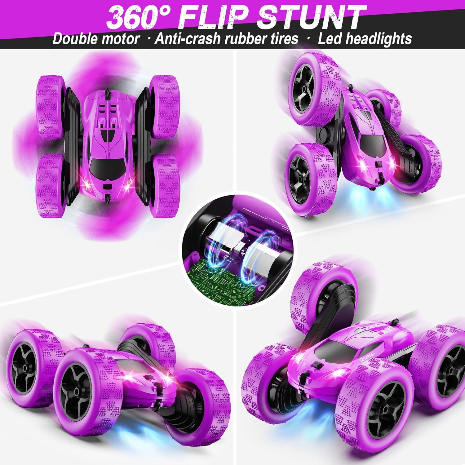 Coche RC QUNREDA Morado Doble Lado 360° para Niñas