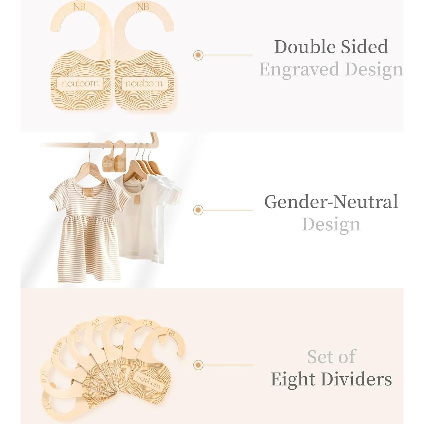 Divisores de Closet para Bebés Whitluck - 8 Perchas de Madera