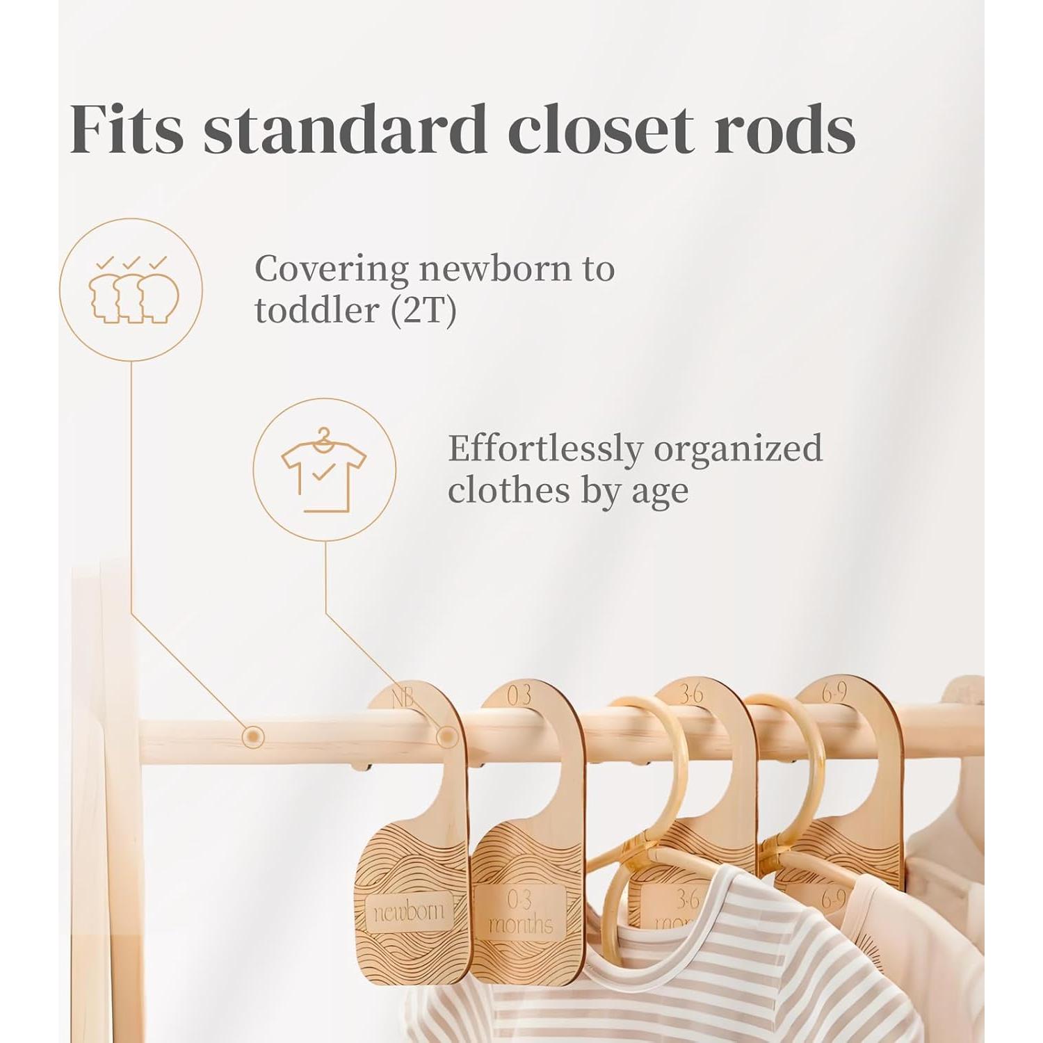 Divisores de Closet para Bebés Whitluck - 8 Perchas de Madera