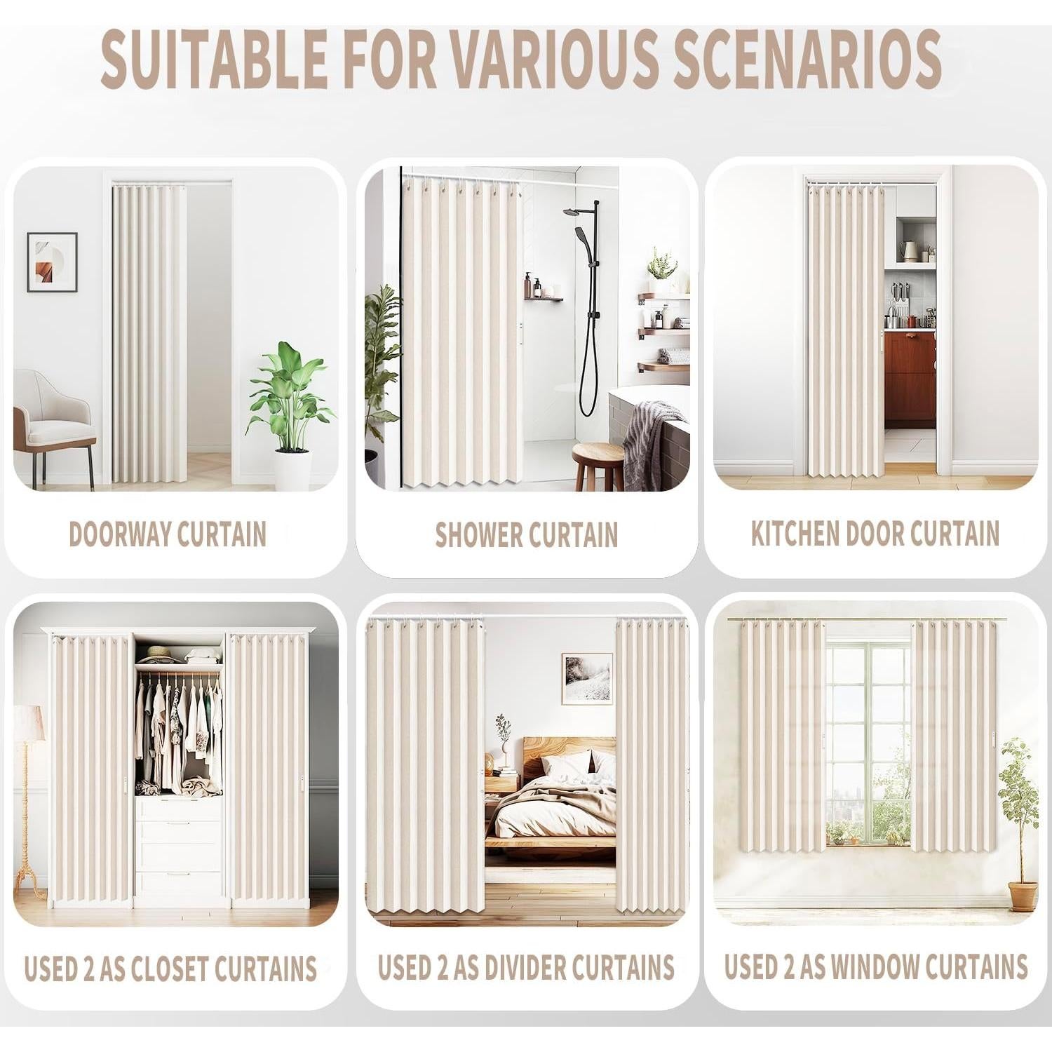 Cortina Acordeón Vatge Beige 100x198 cm para Closet y Divisiones