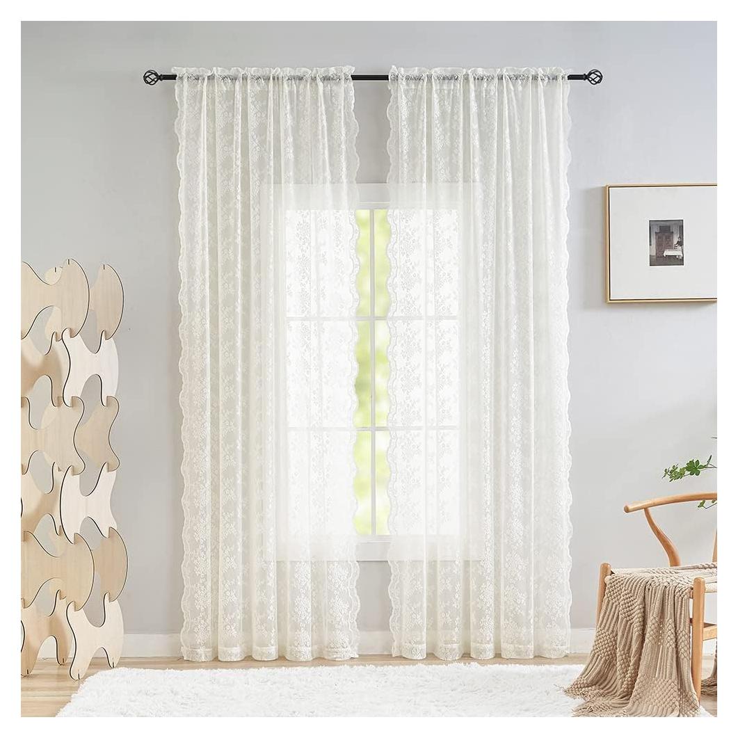 Cortinas de Encaje YJ YANJUN 2 Paneles 132x203 cm Marfil