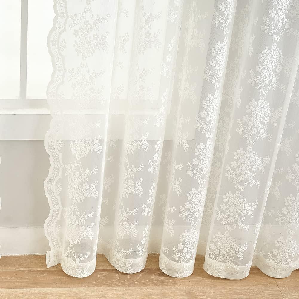 Cortinas de Encaje YJ YANJUN 2 Paneles 132x203 cm Marfil