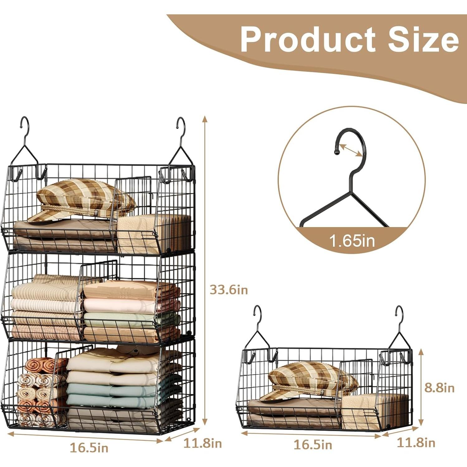 Estante Colgante de Closet Jautokerdar 3 Niveles Negro