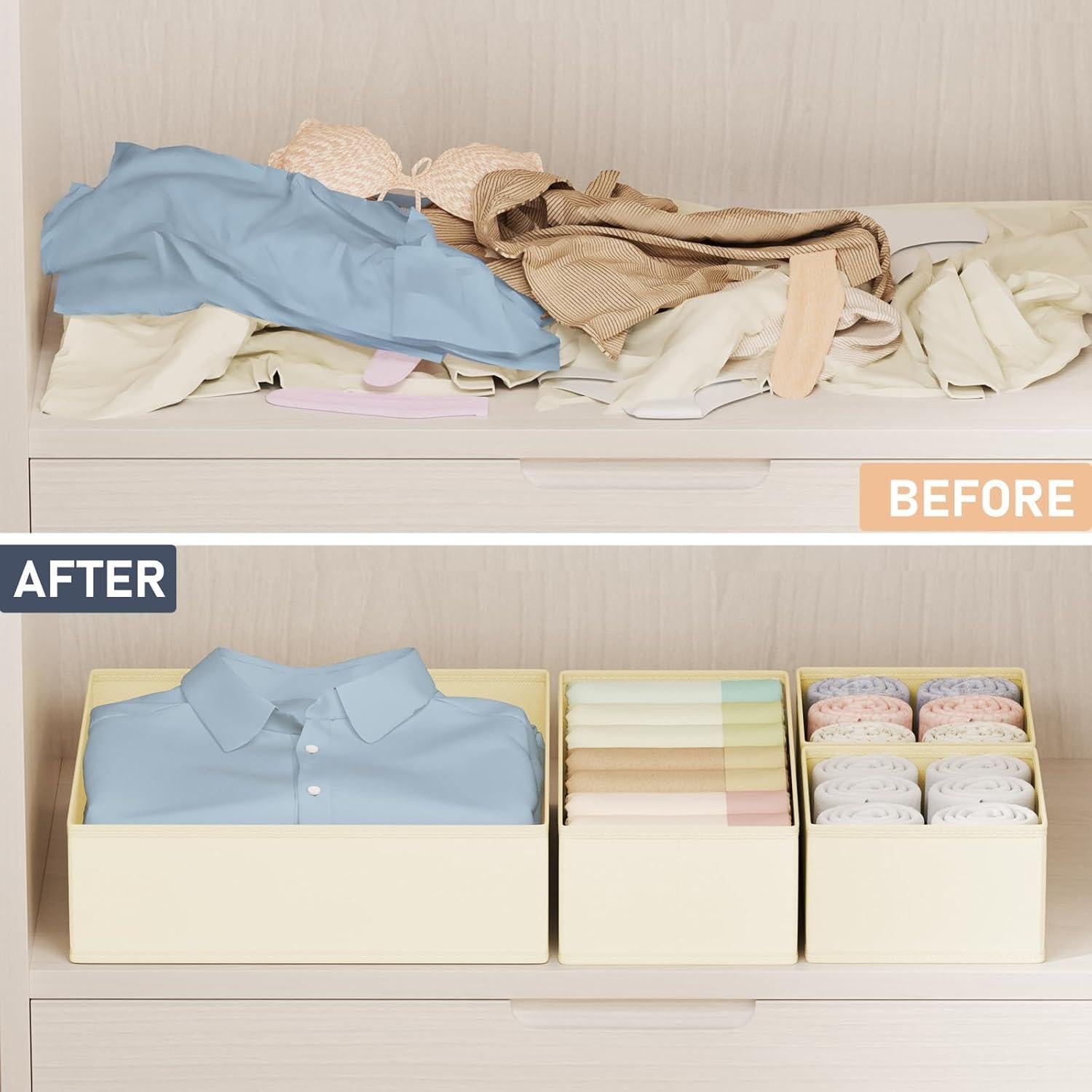 Organizador de Cajones DIMJ - 24 Piezas Beige para Ropa