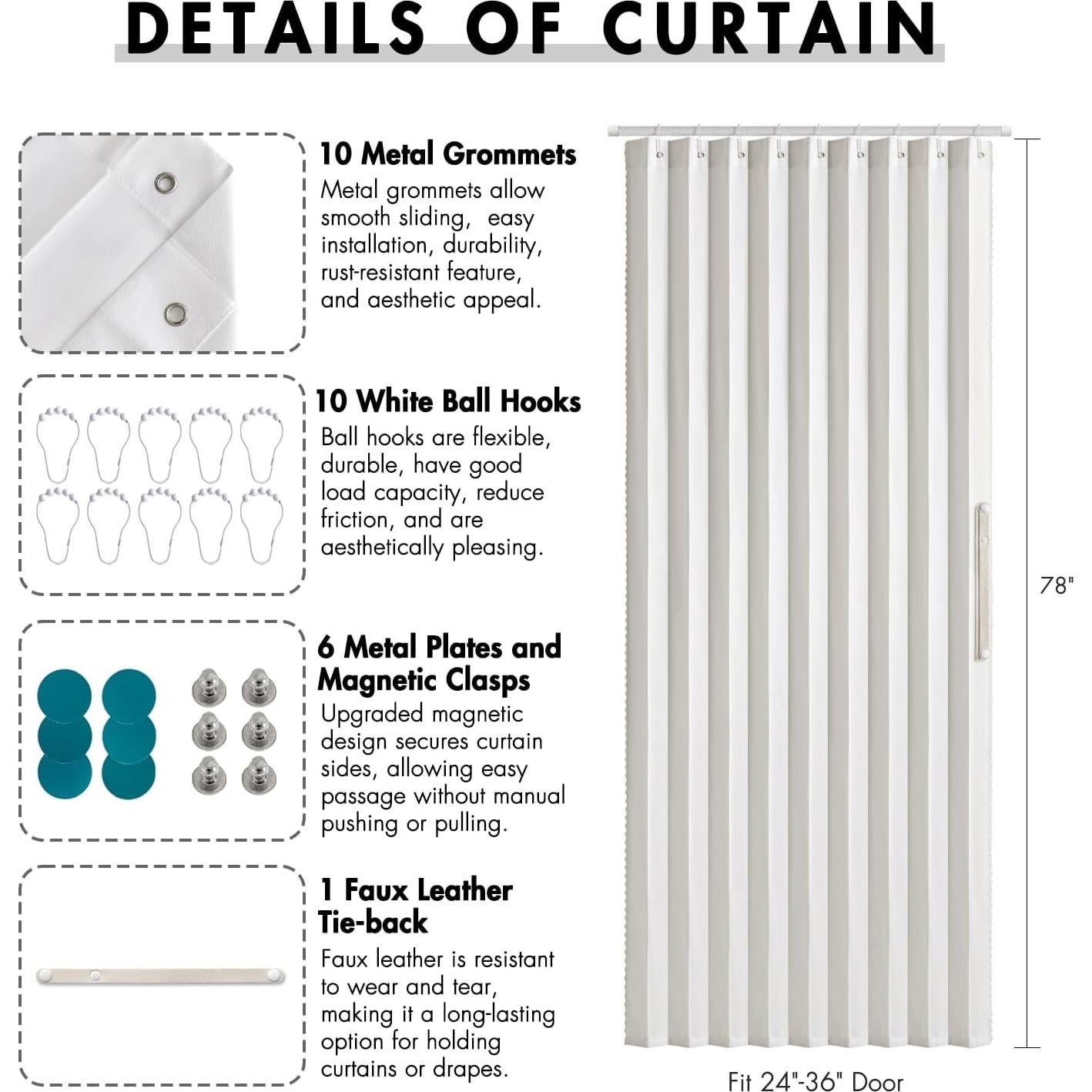 Cortina Magnética Plegable MIULEE 99x198 cm Blanca