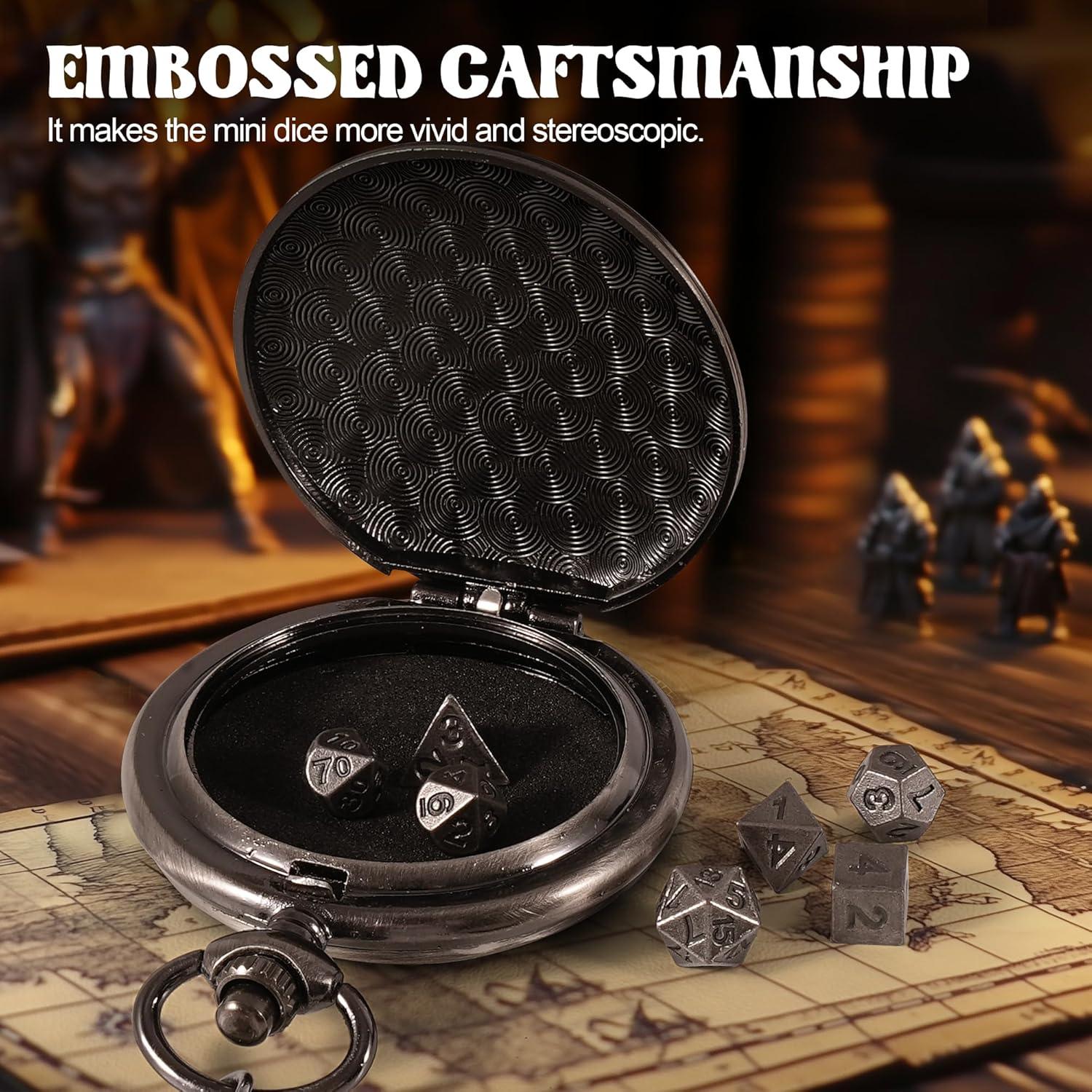 Juego de Dados D&D Banloga 7PCS Metal Plata Antigua Mini