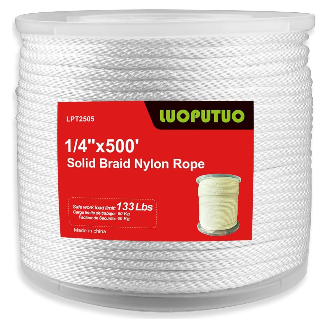 Cuerda de Nylon Trenzada 1/4" 500ft LUOPUTUO Alta Resistencia