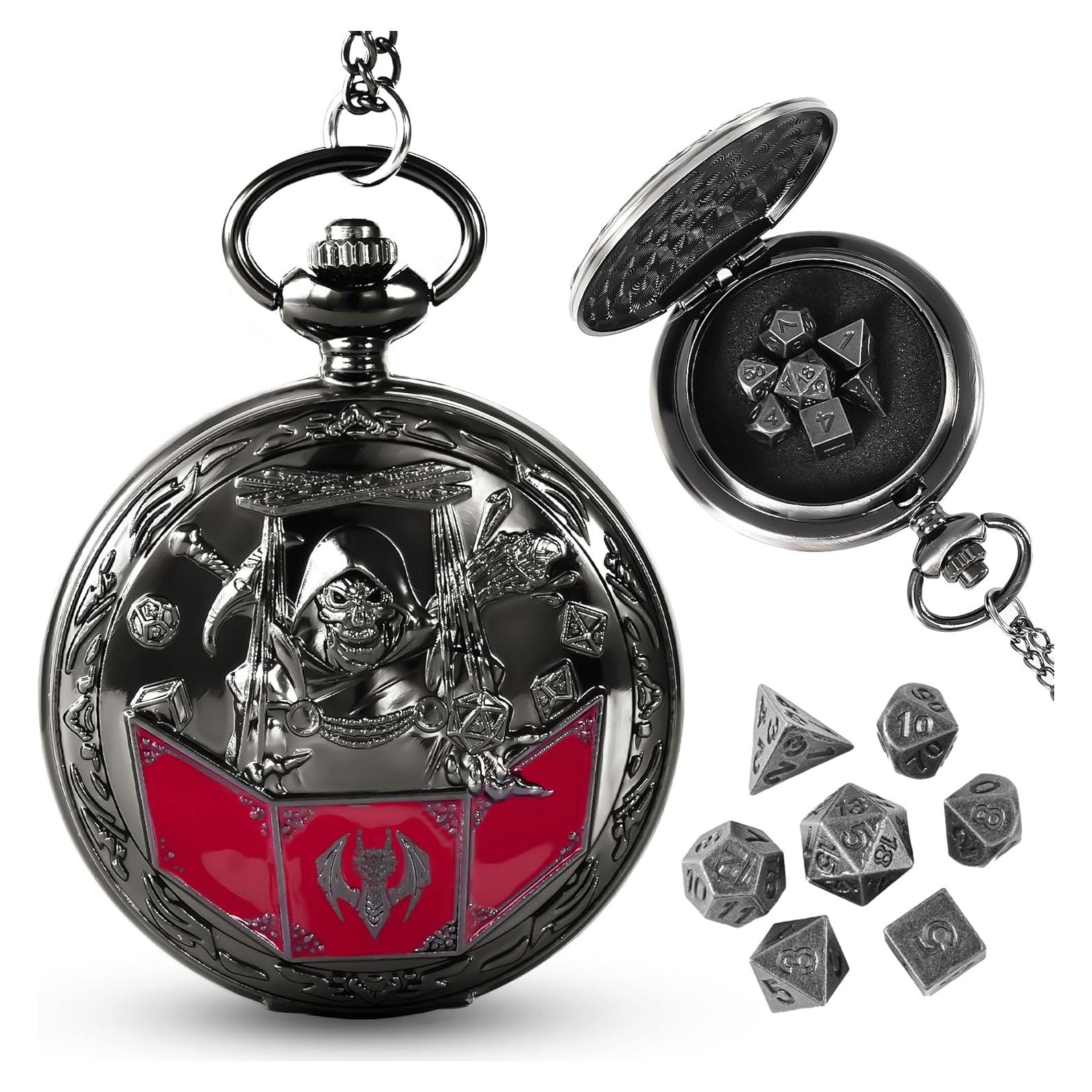 Juego de Dados D&D Banloga 7PCS Metal Negro con Estuche