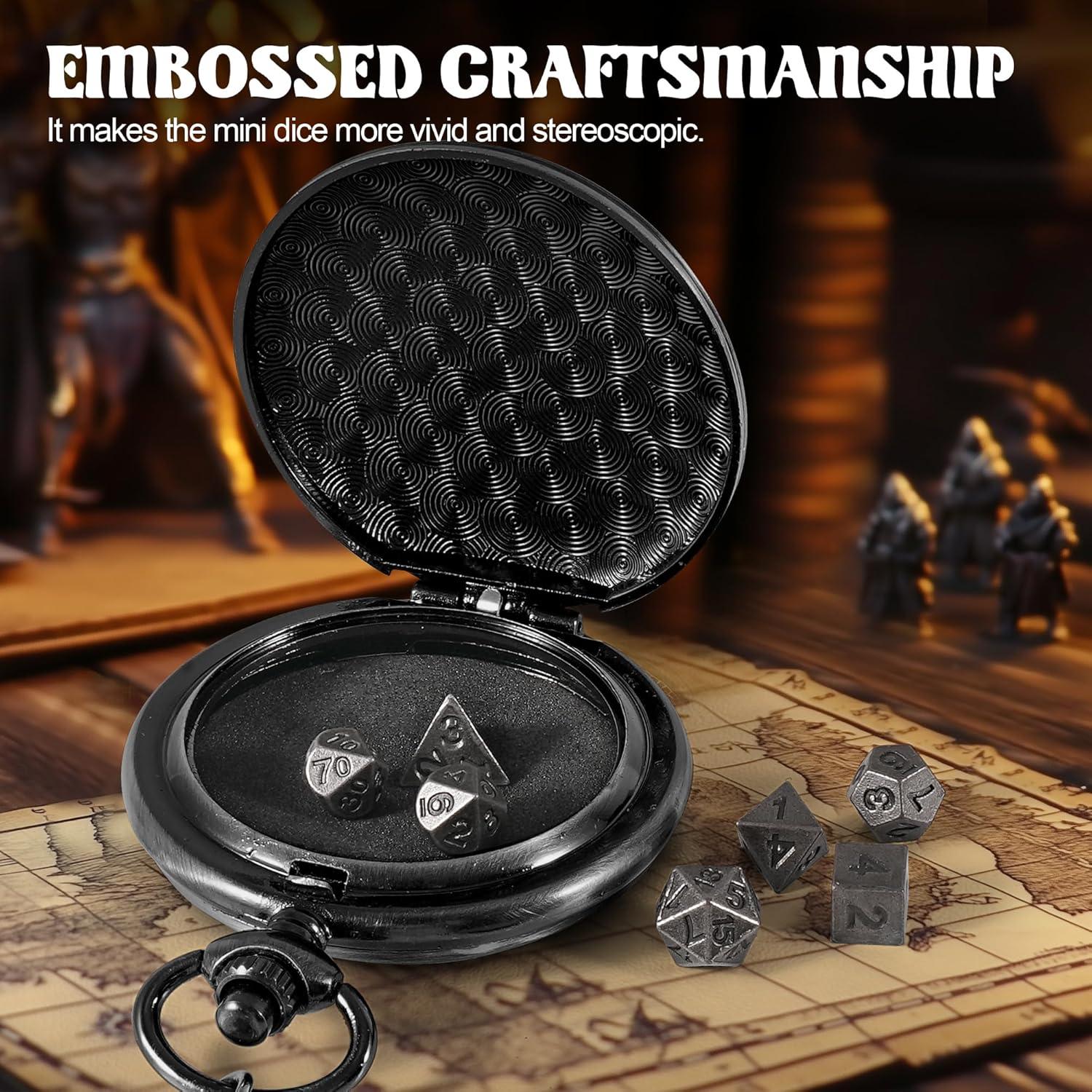 Juego de Dados D&D Banloga 7PCS Metal Negro con Estuche