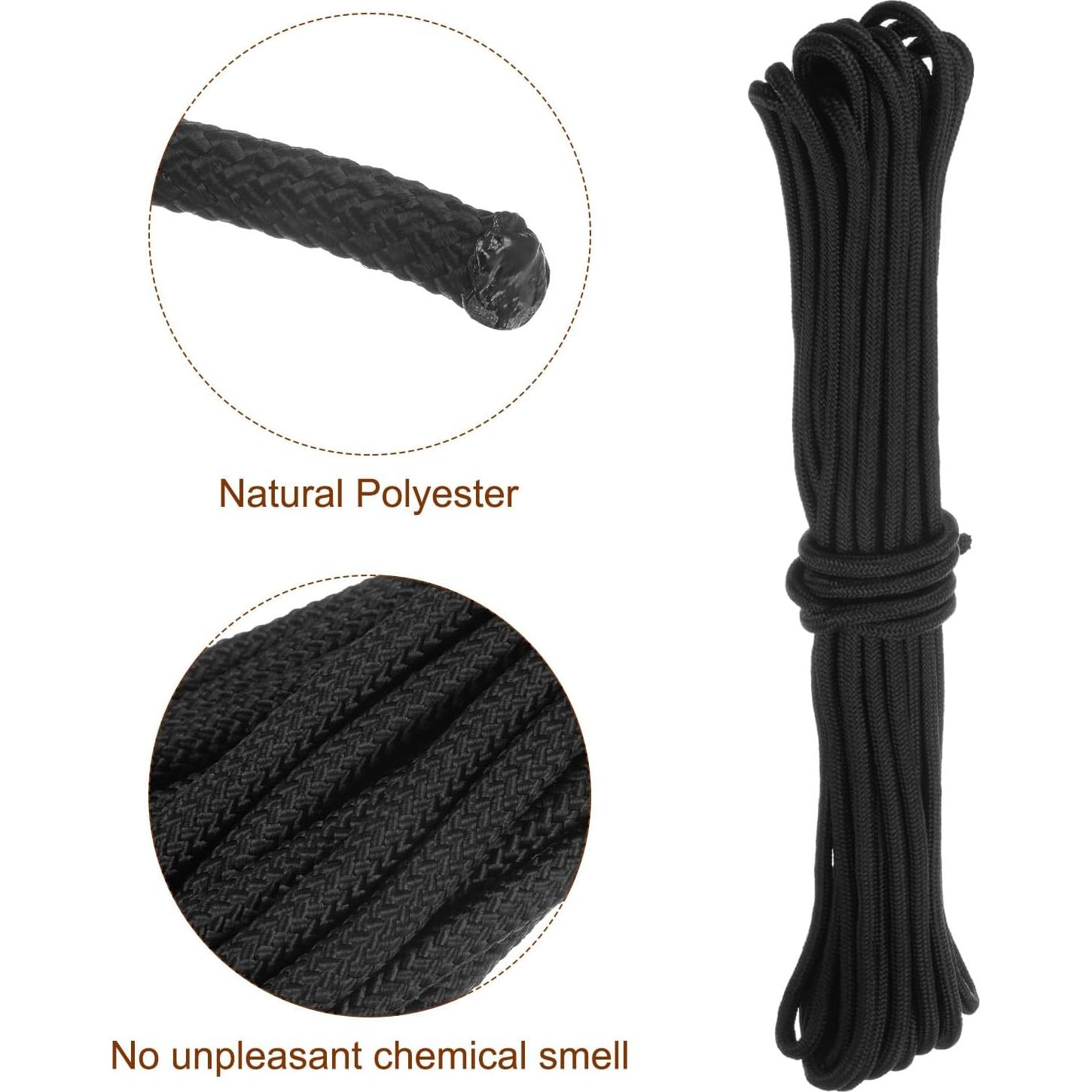Cuerda de Poliéster Trenzada 15m 8mm Negra uxcell - Camping, Pesca