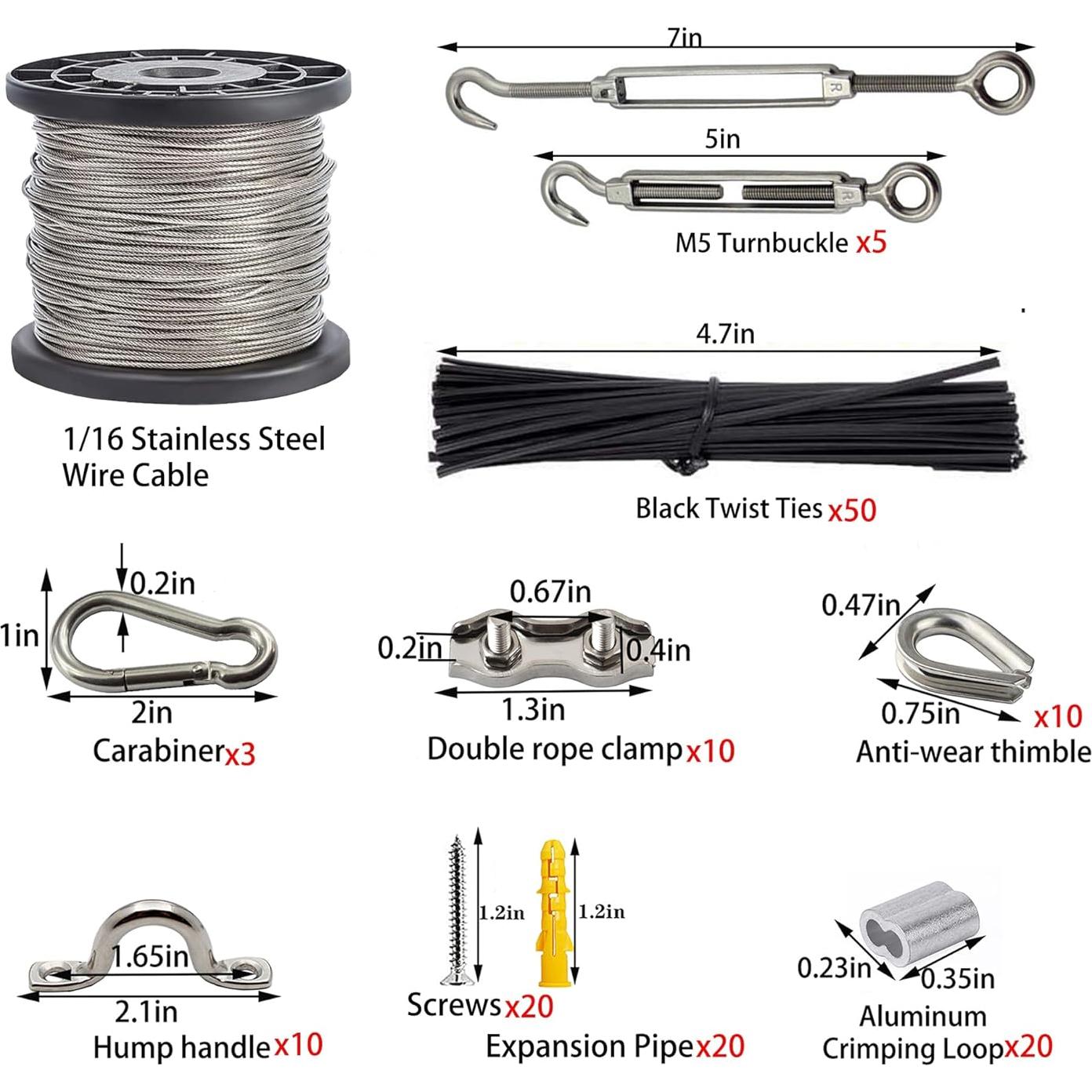 Kit de Cable de Acero Inoxidable 50m BRISBONN con Tensores M5