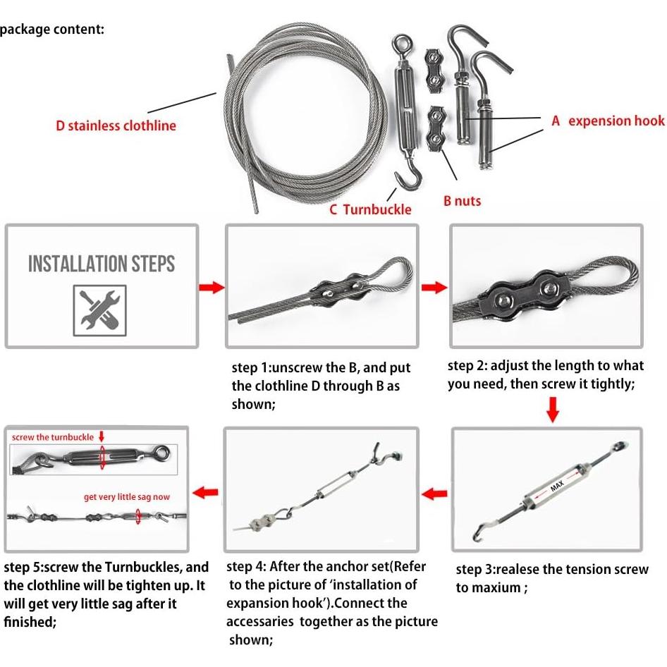 Cuerda de Ropa DEWEL 3.3m Acero Inoxidable Alta Resistencia