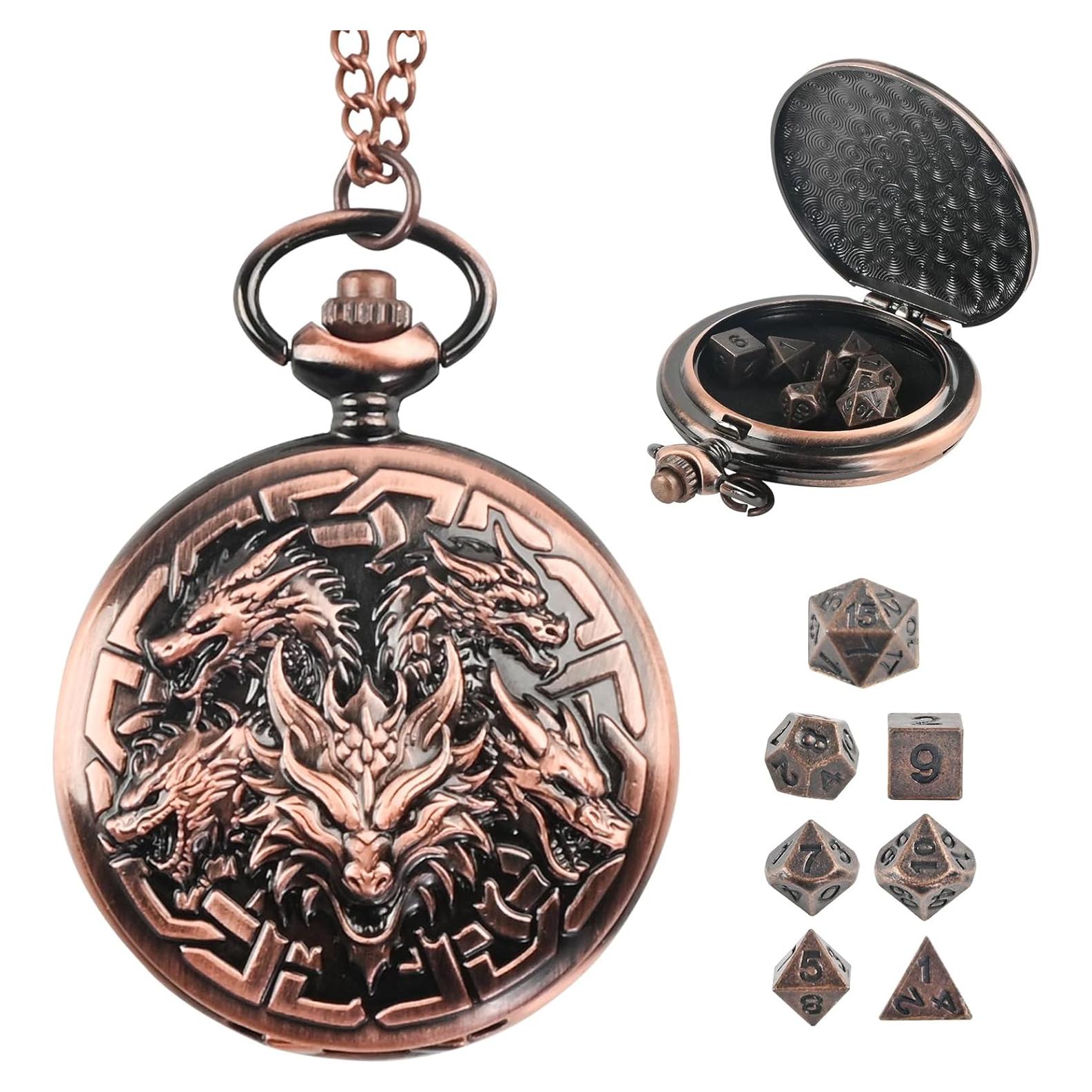 Juego de Dados D&D Banloga 7PCS Metal con Estuche Dragón