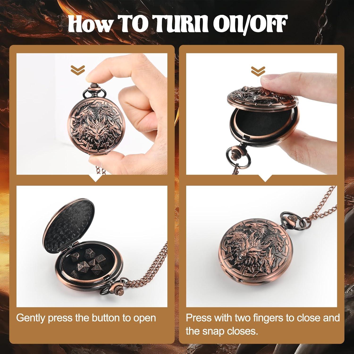 Juego de Dados D&D Banloga 7PCS Metal con Estuche Dragón