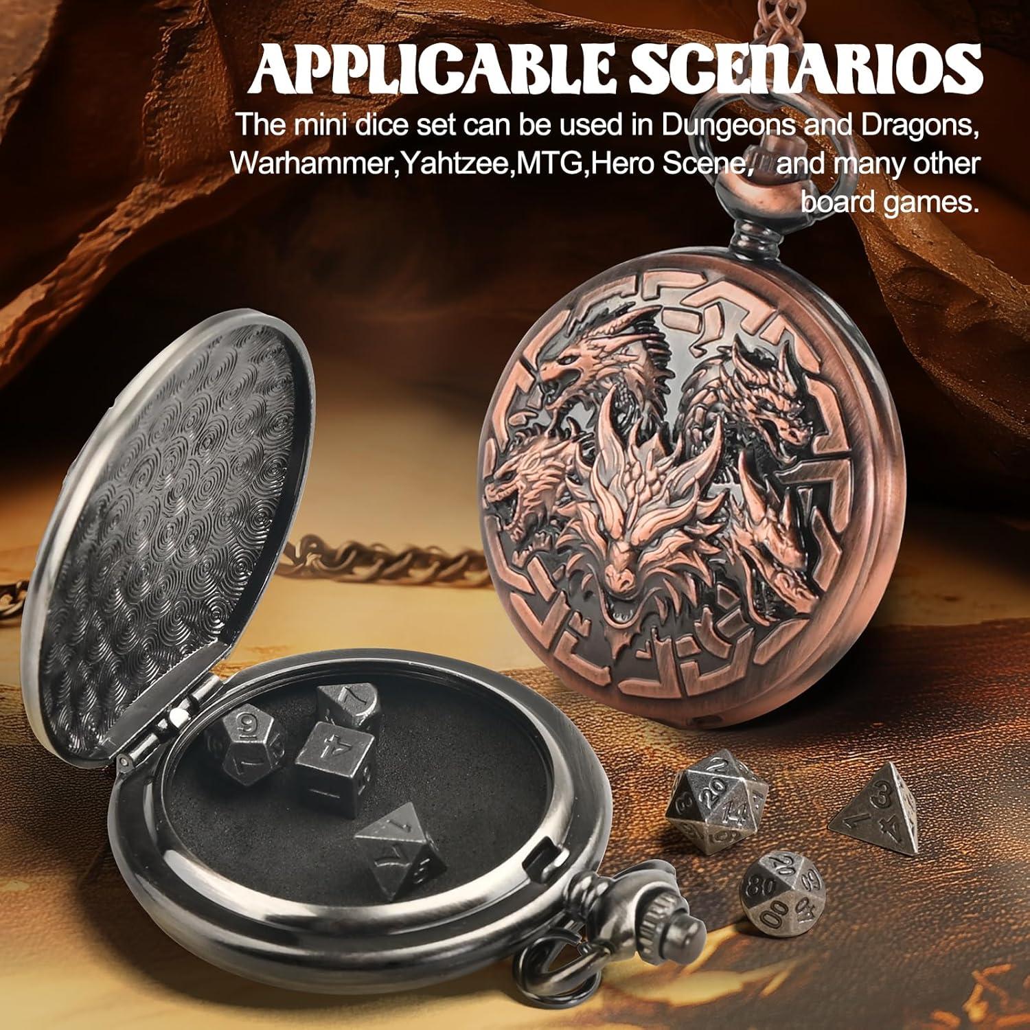 Juego de Dados D&D Banloga 7PCS Metal con Estuche Dragón