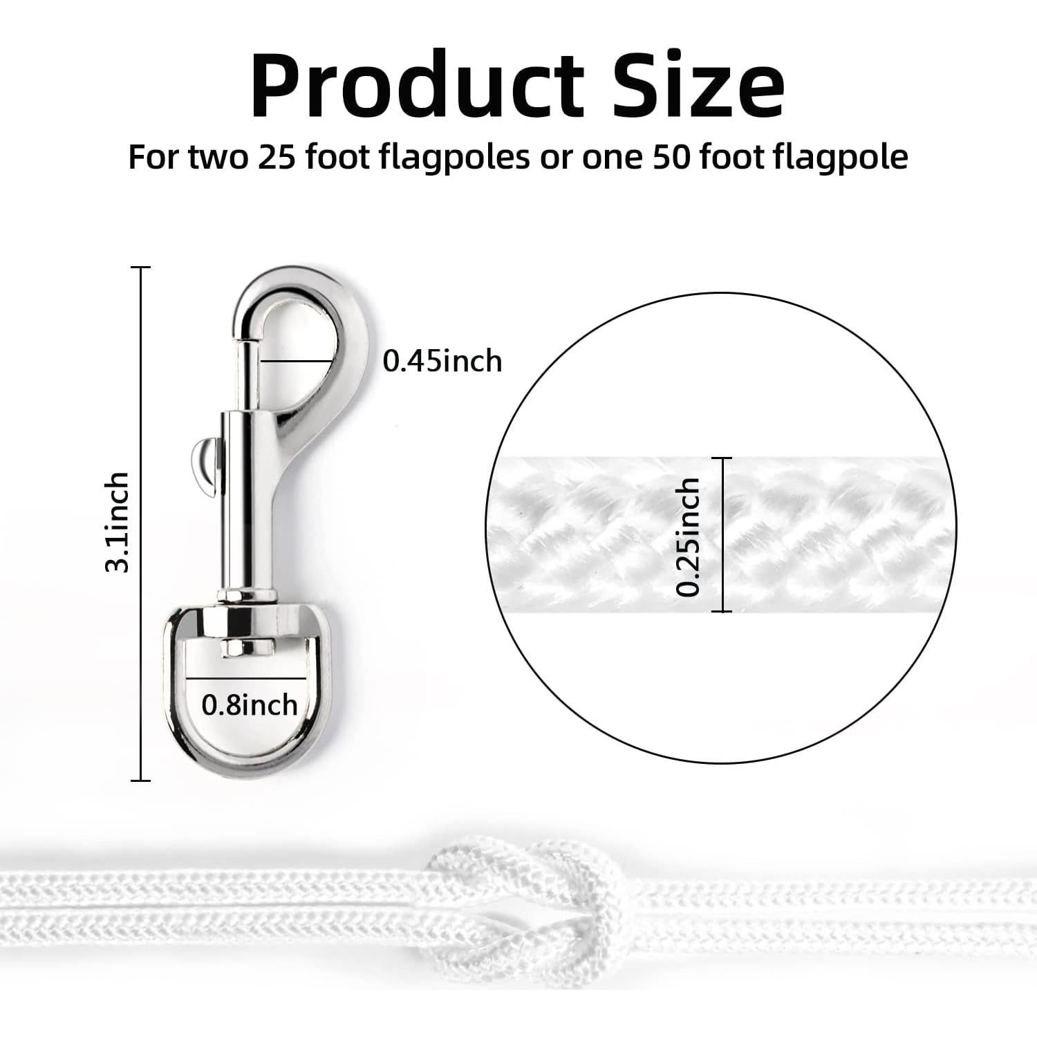 Cuerda de Bandera DKHDBD 30.48m Nylon 6.35mm con 4 Ganchos