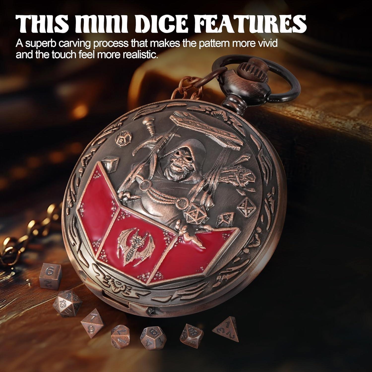 Juego de Dados D&D Banloga 7PCS Metal Cobre Mini Estuche