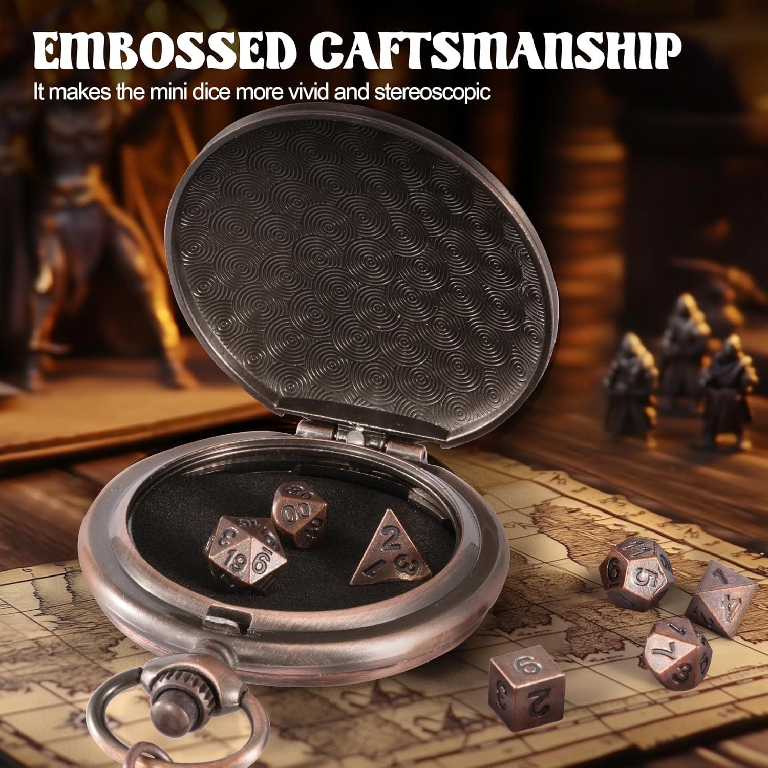 Juego de Dados D&D Banloga 7PCS Metal Cobre Mini Estuche