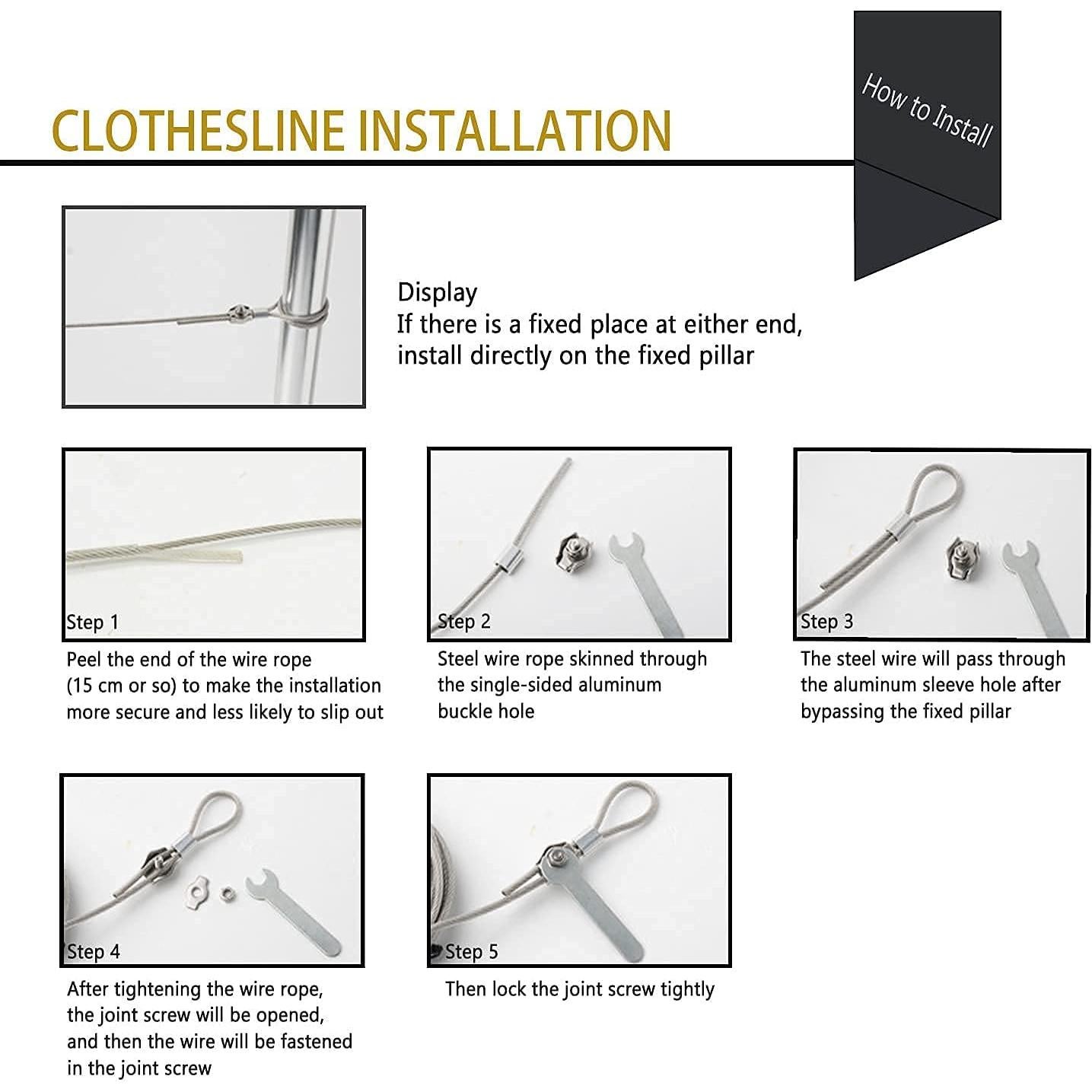 Cuerda de Ropa Pesada MHY 5 m Acero Inoxidable 304 Ajustable