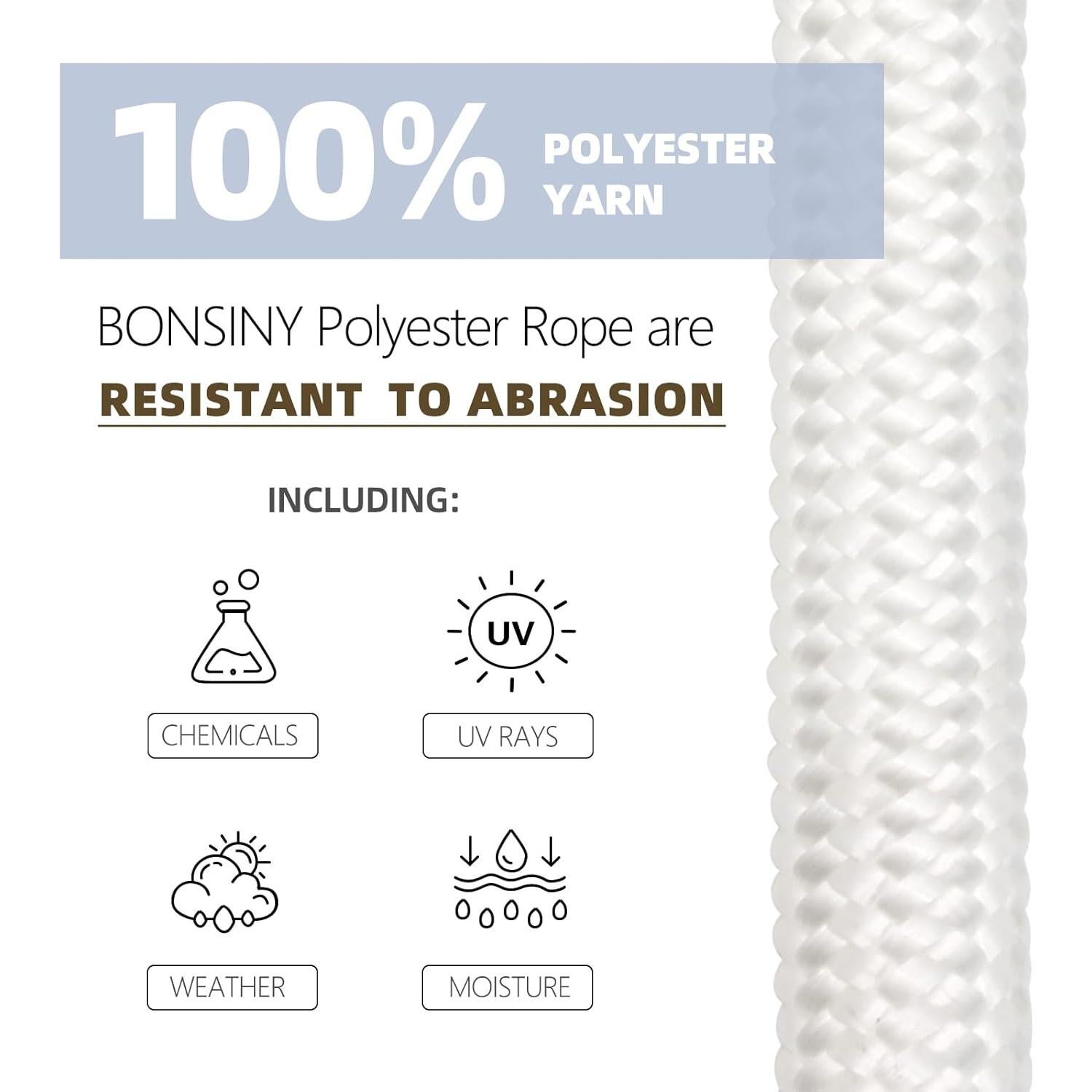 Cuerda de poliéster trenzada BONSINY 30.48m 0.965cm blanca
