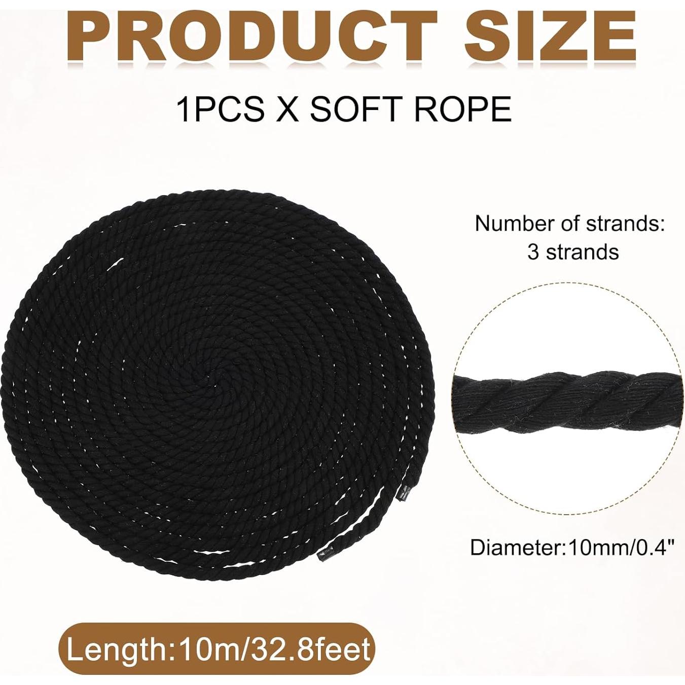 Cuerda de Algodón Negra 10mm x 9.75m MECCANIXITY para DIY