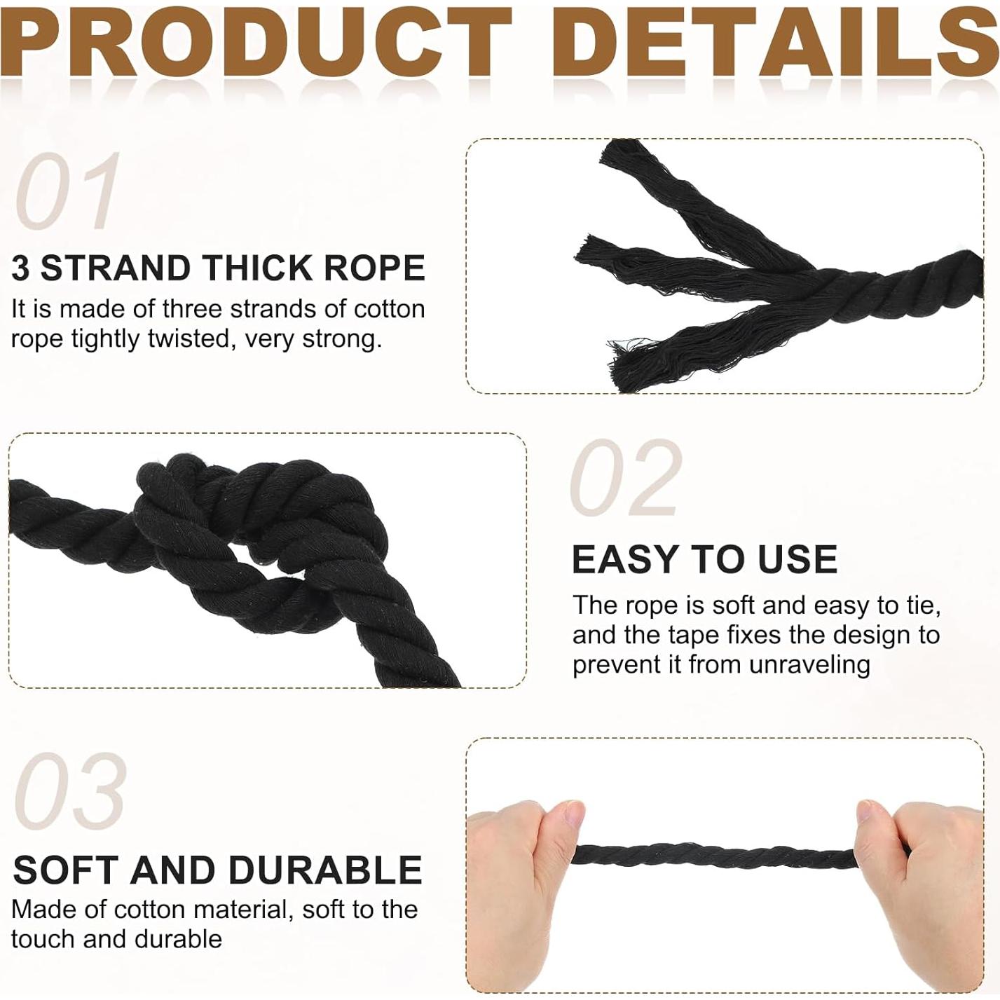 Cuerda de Algodón Negra 10mm x 9.75m MECCANIXITY para DIY