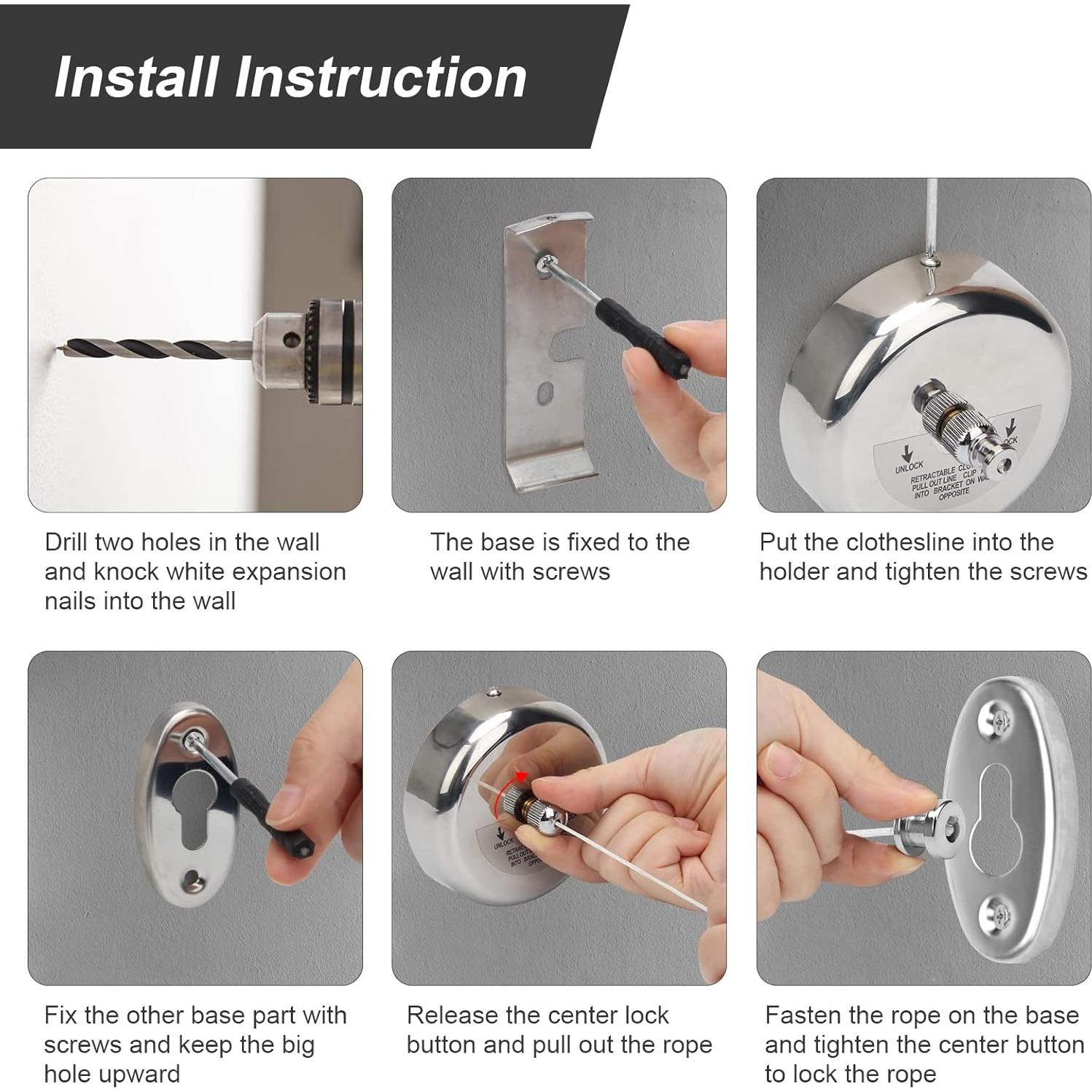 Cuerda de Ropa Retráctil Catcan 2.8m Acero Inoxidable 15kg