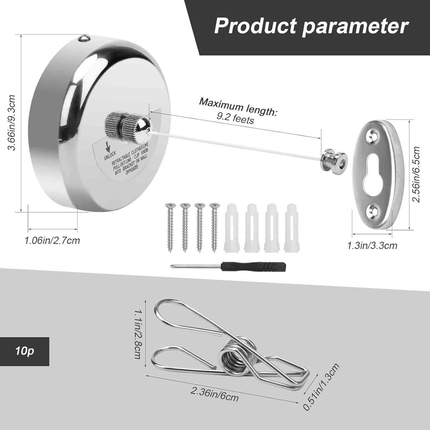Cuerda de Ropa Retráctil Catcan 2.8m Acero Inoxidable 15kg