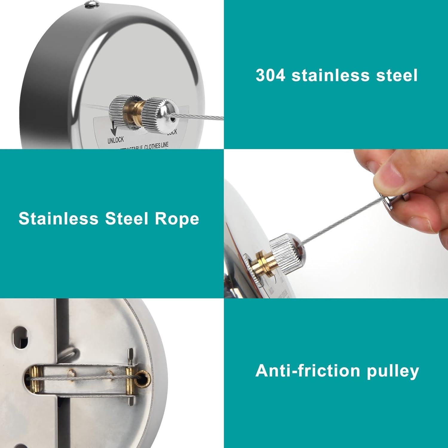 Cuerda de Ropa Retráctil Coolrunner 2.8m Acero Inoxidable 15kg