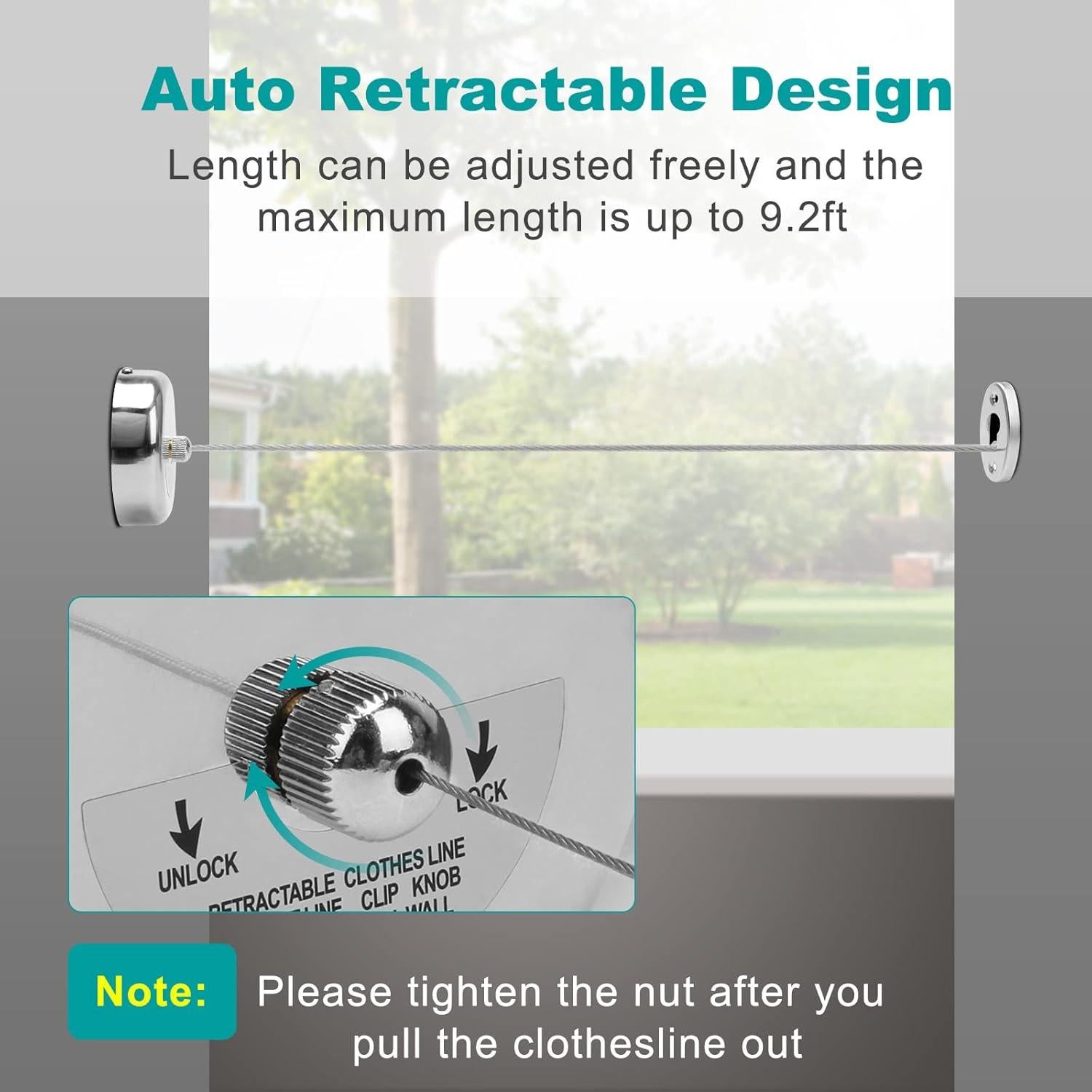 Cuerda de Ropa Retráctil Coolrunner 2.8m Acero Inoxidable 15kg