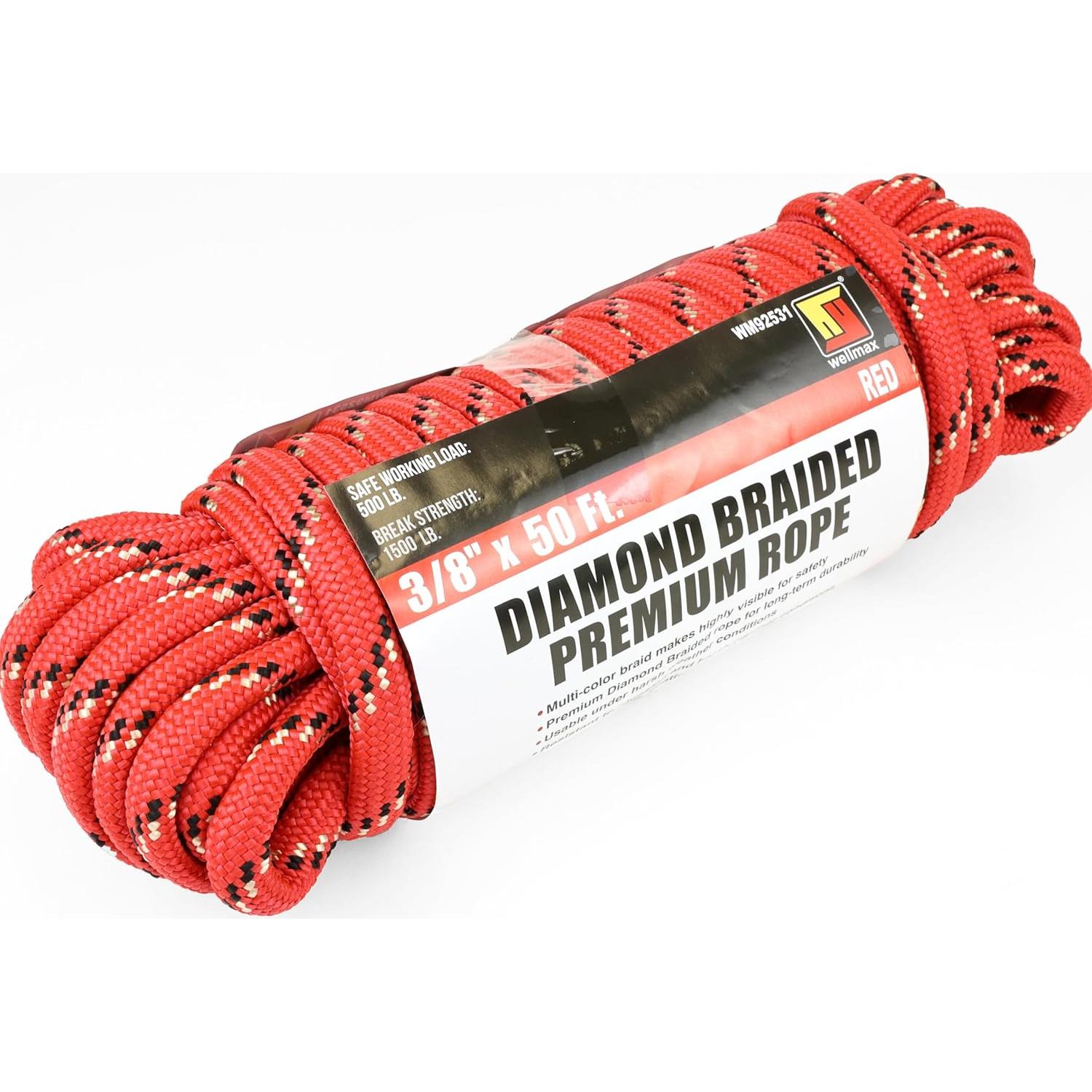 Cuerda de Nylon Trenzada Wellmax 0.96 cm x 15.24 m - Rojo