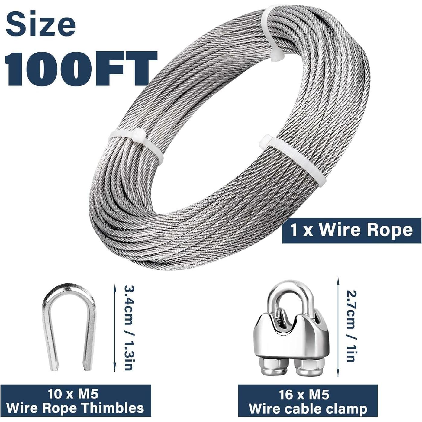 Cable de acero inoxidable 3/16 JINYI 30.48m 1678kg resistencia