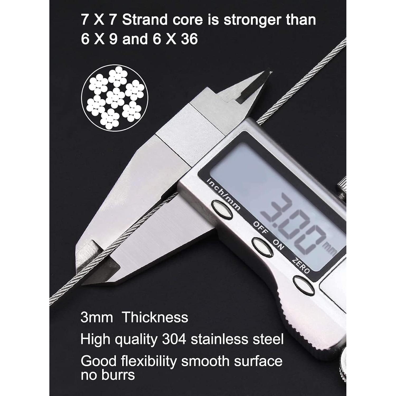 Kit de Cable de Acero Inoxidable 3mm TooTaci 50m con Accesorios