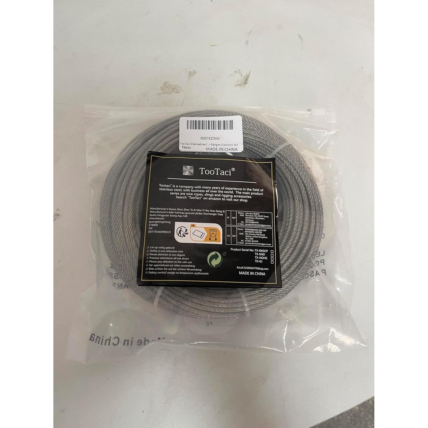 Kit de Cable de Acero Inoxidable 3mm TooTaci 50m con Accesorios