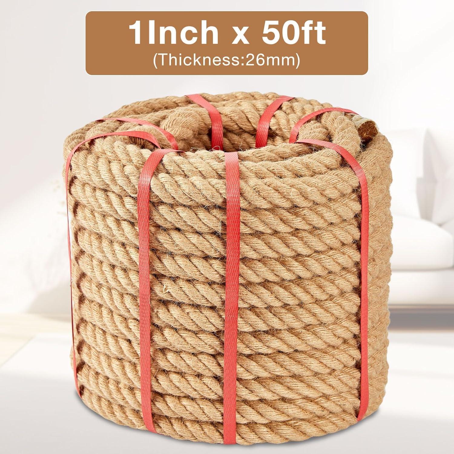Cuerda de yute Kweetle 1 pulgada x 15.24 m alta resistencia