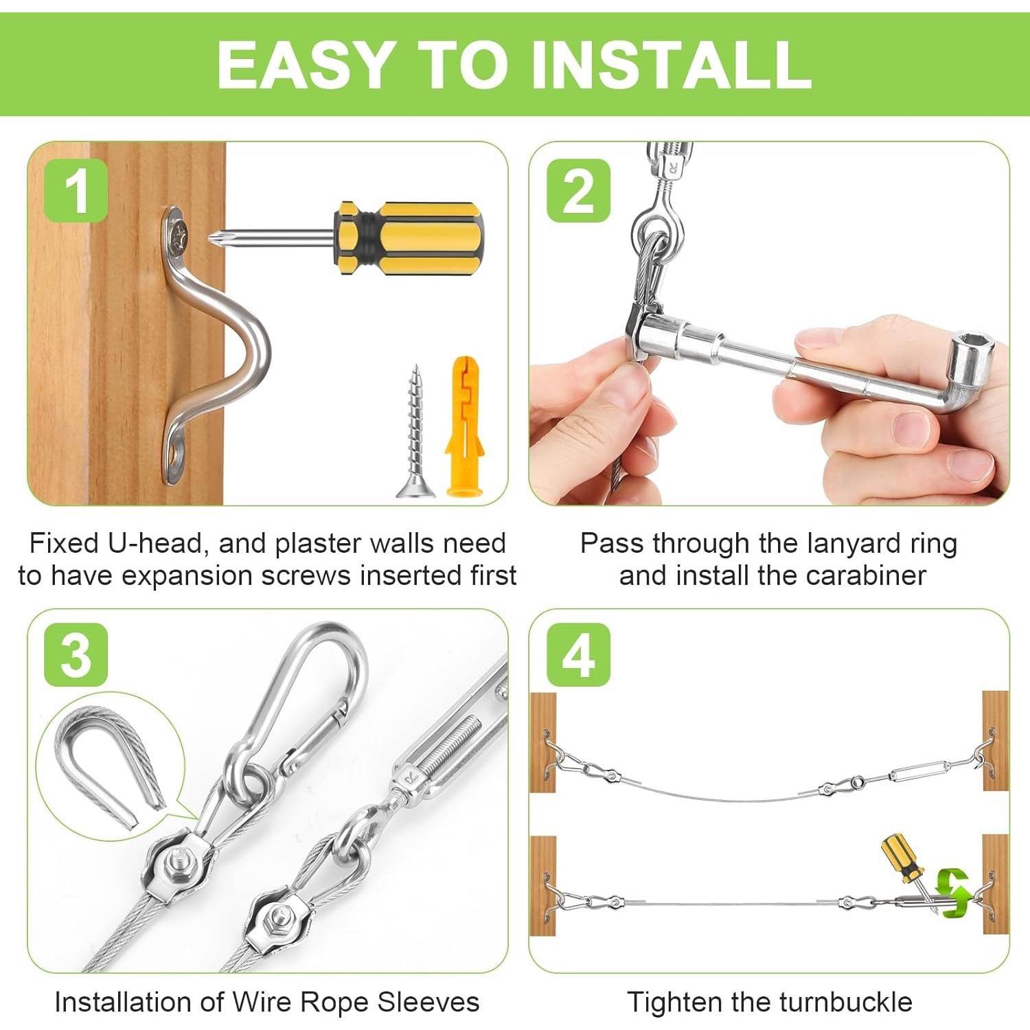 Kit de Cable de Acero Inoxidable MAPVOLUT 36.58m 1.59mm con Tensores