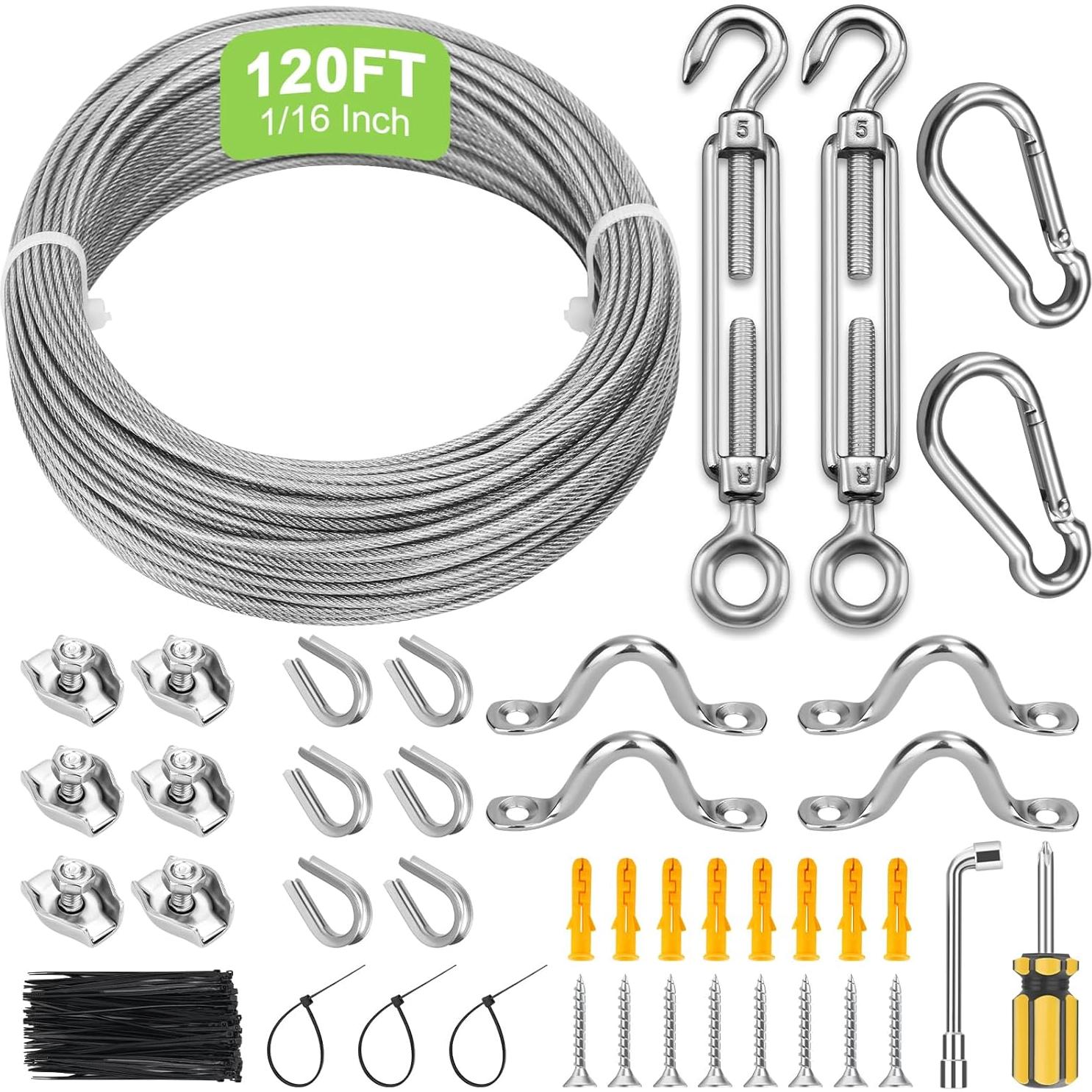 Kit de Cable de Acero Inoxidable MAPVOLUT 36.58m 1.59mm con Tensores