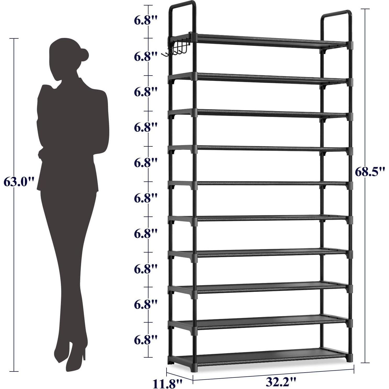Zapatero Kitsure 10 Niveles Negro 81.5x30x174 cm Organizador