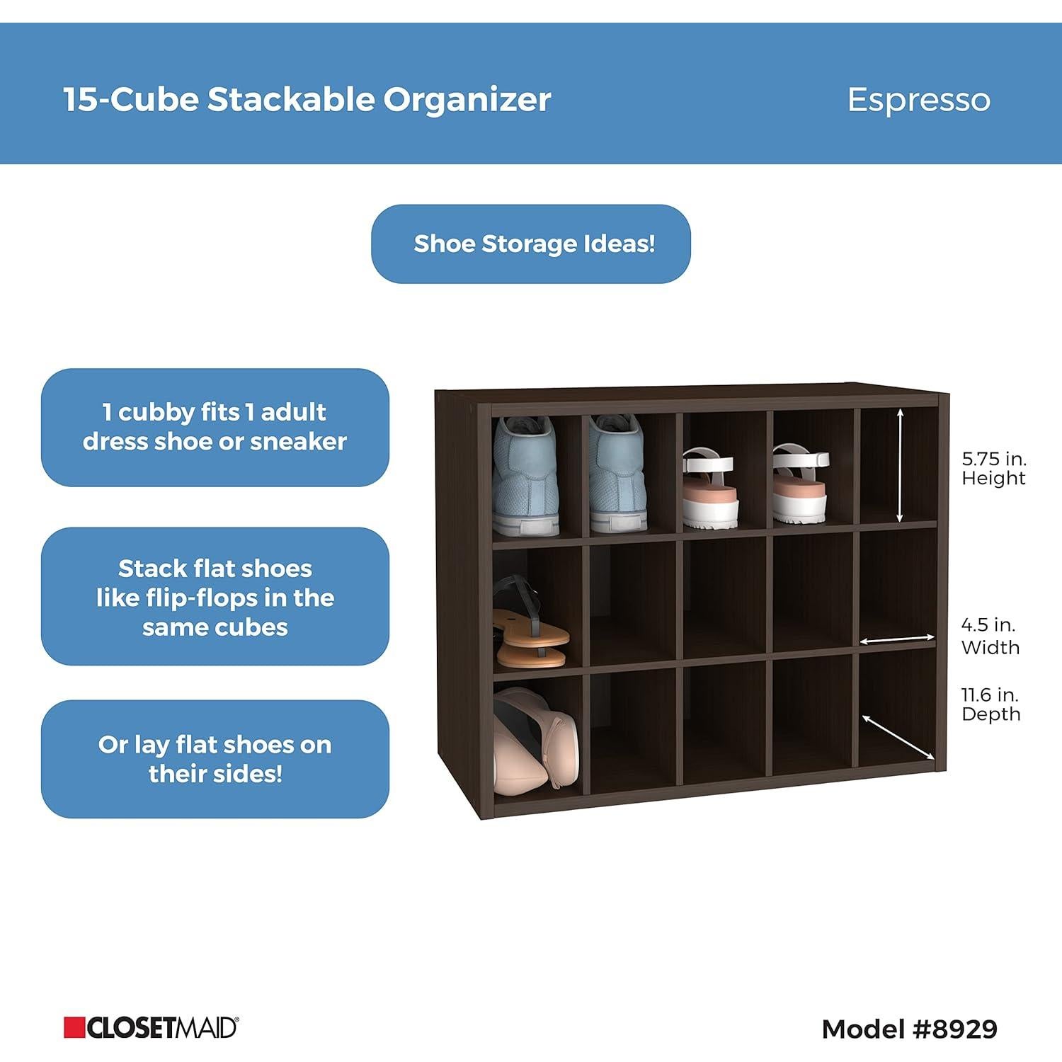 Organizador de Almacenamiento Apilable ClosetMaid 15 Cubos Espresso