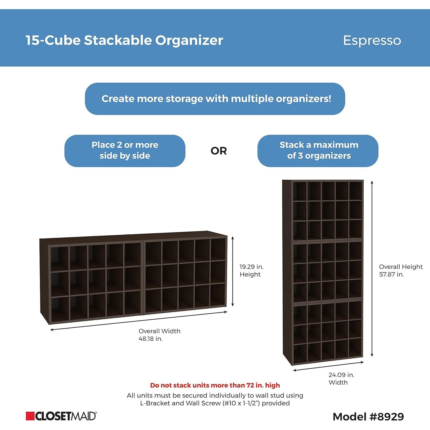 Organizador de Almacenamiento Apilable ClosetMaid 15 Cubos Espresso