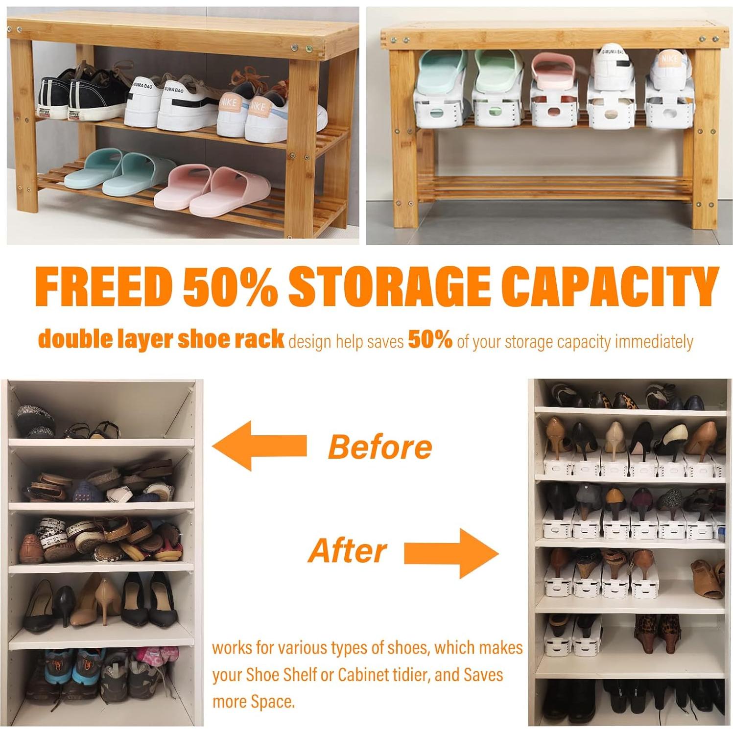 Organizador de Zapatos LEIMO, Paquete de 20, Doble Capa Ajustable